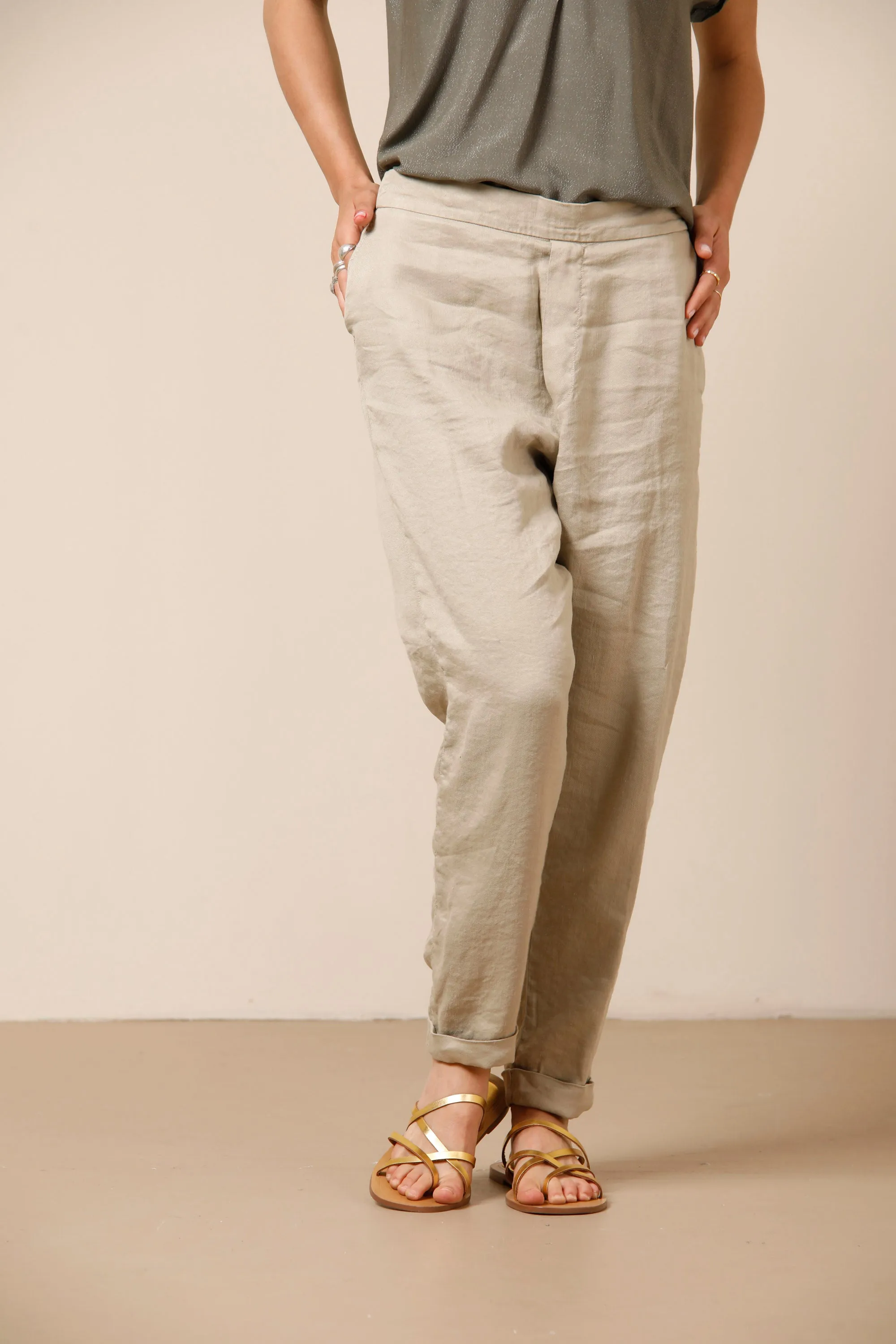 Malibu Jogger City pantalone chino donna in misto lino con coulisse relaxed