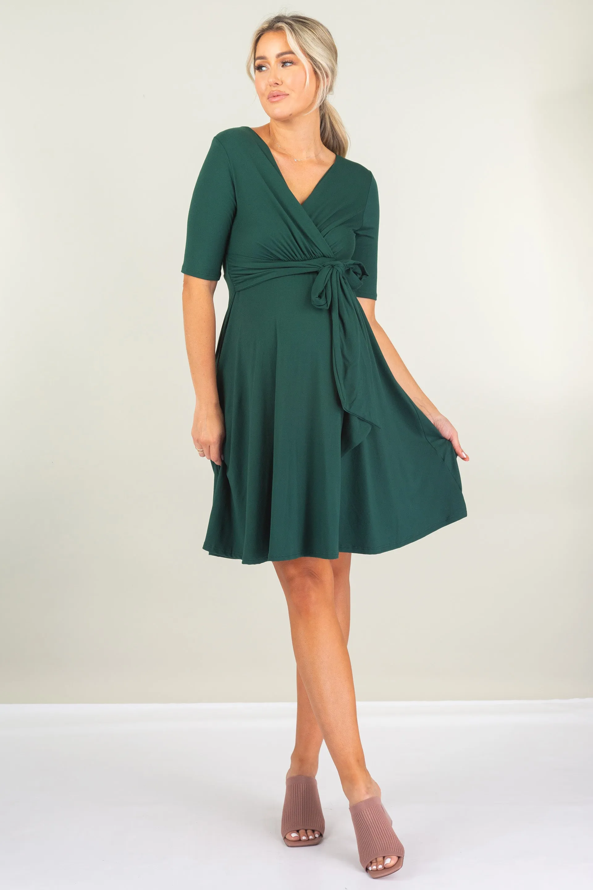 Maternity and Nursing Knee Length Dress with Tie Belt