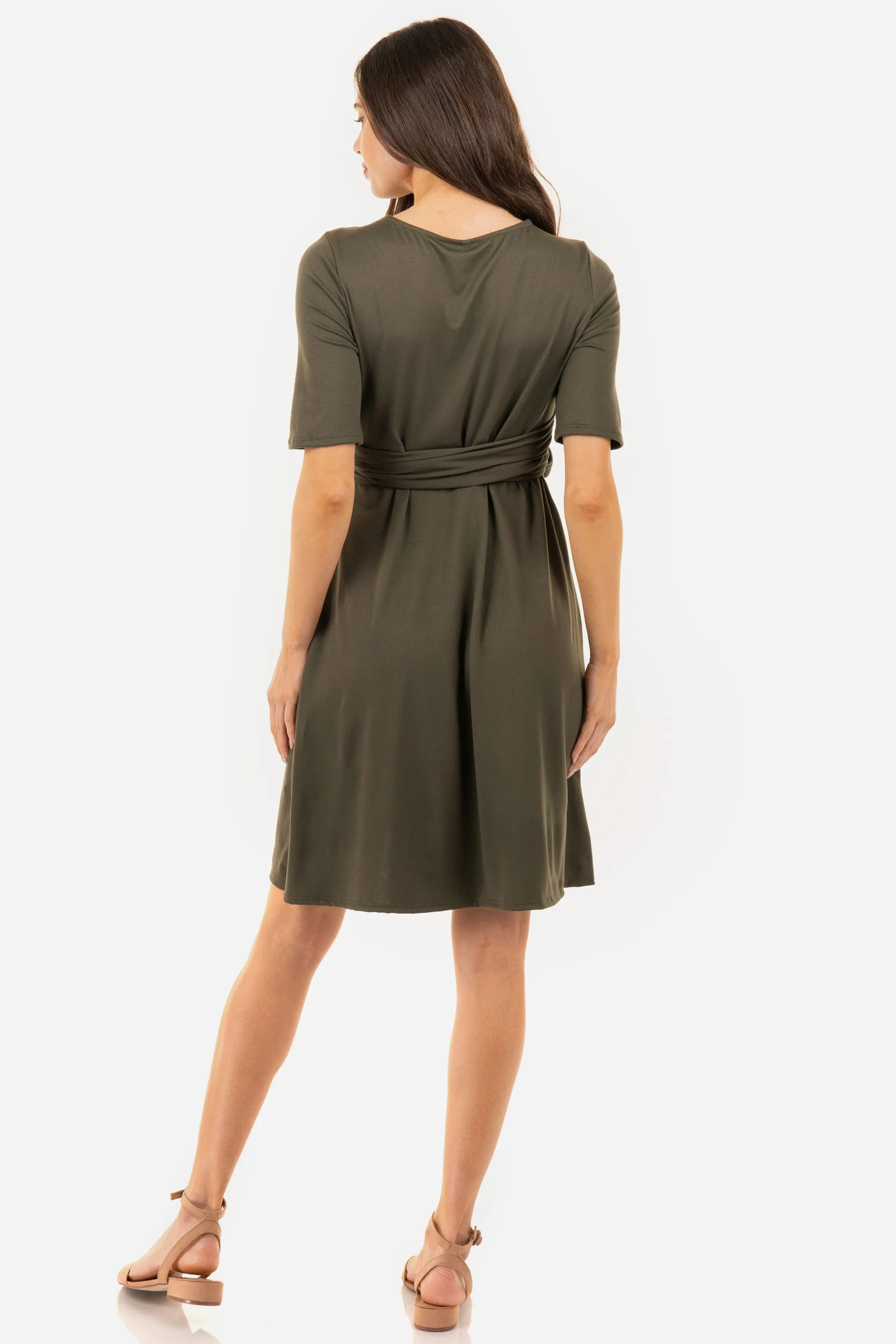Maternity and Nursing Knee Length Dress with Tie Belt