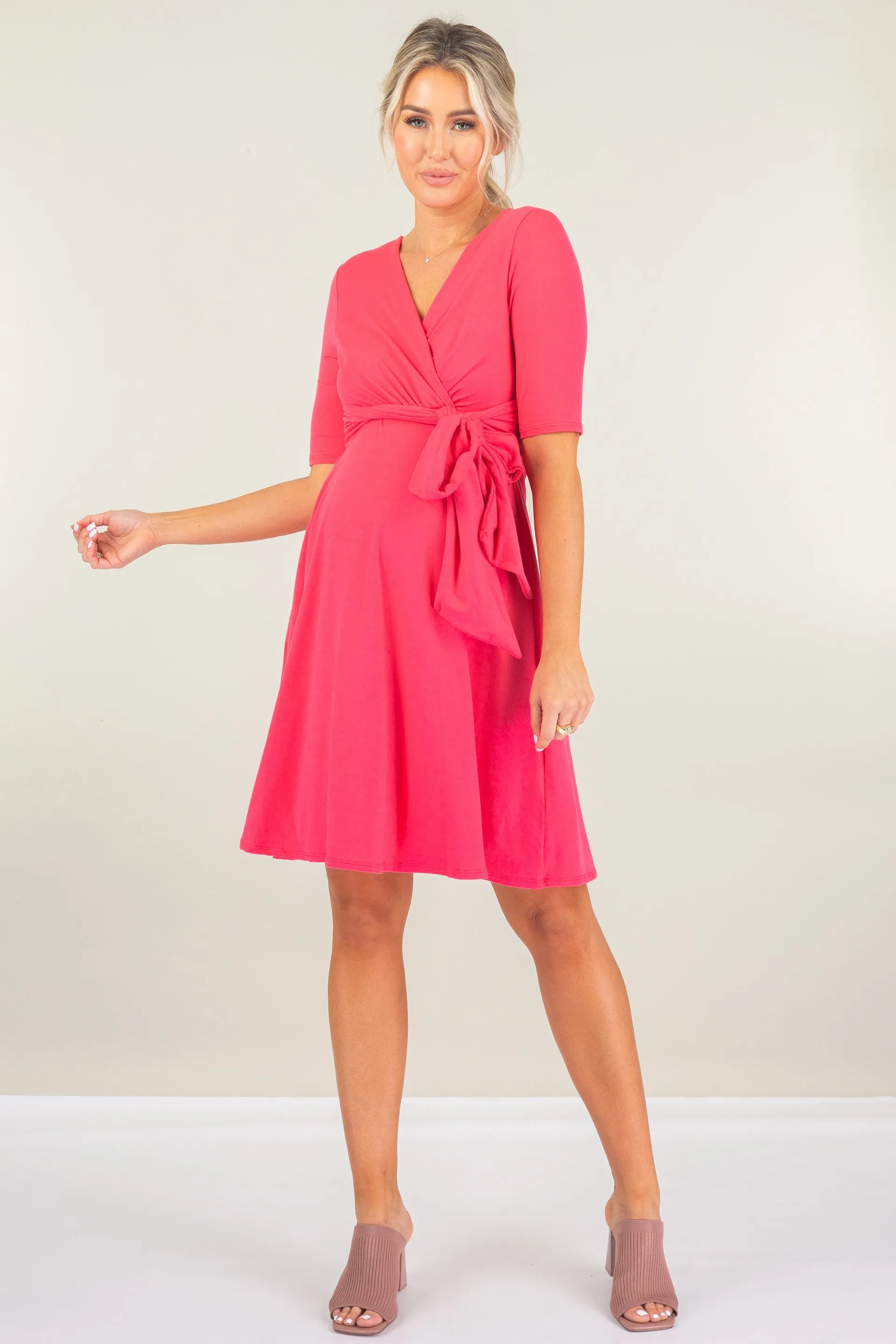Maternity and Nursing Knee Length Dress with Tie Belt