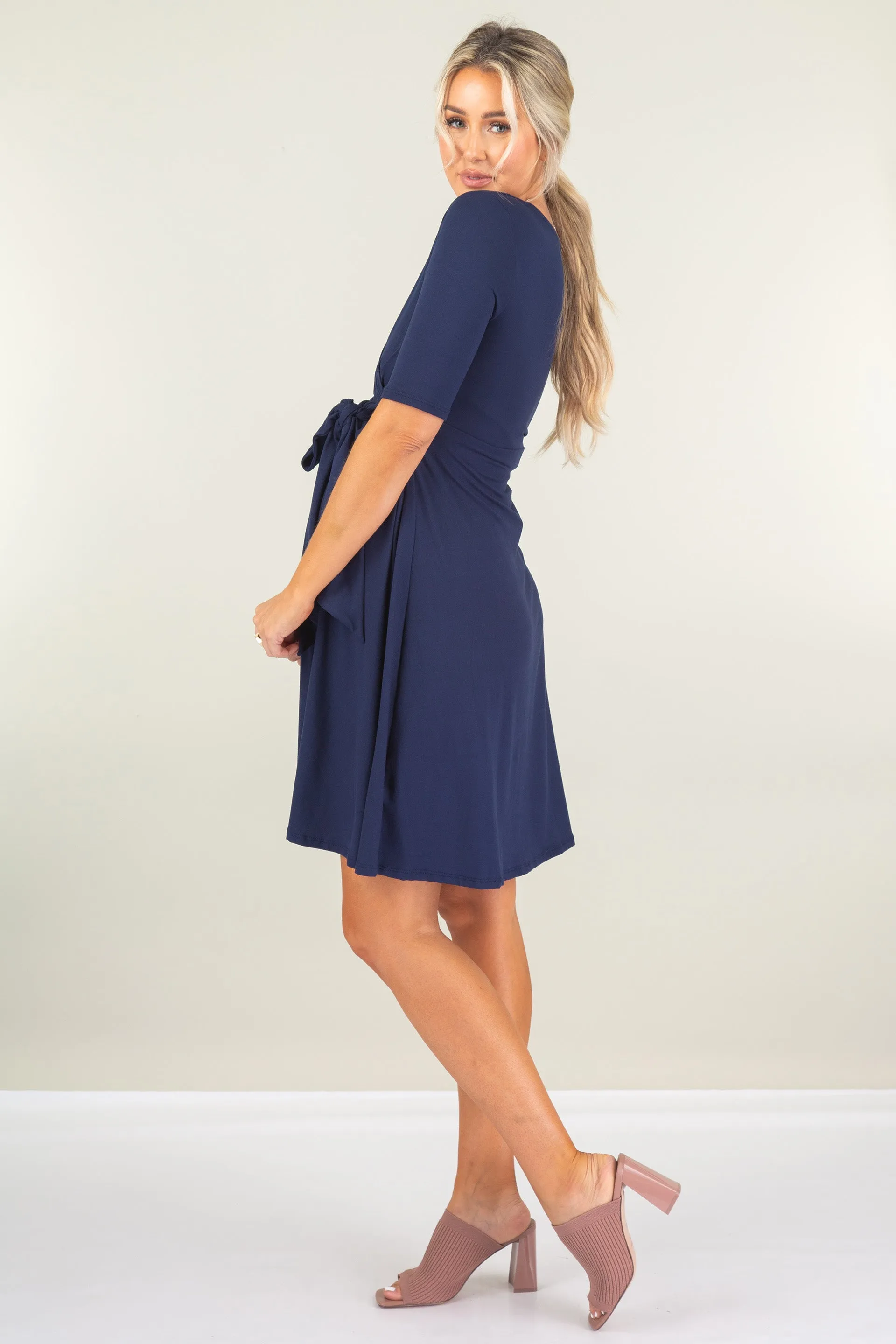 Maternity and Nursing Knee Length Dress with Tie Belt