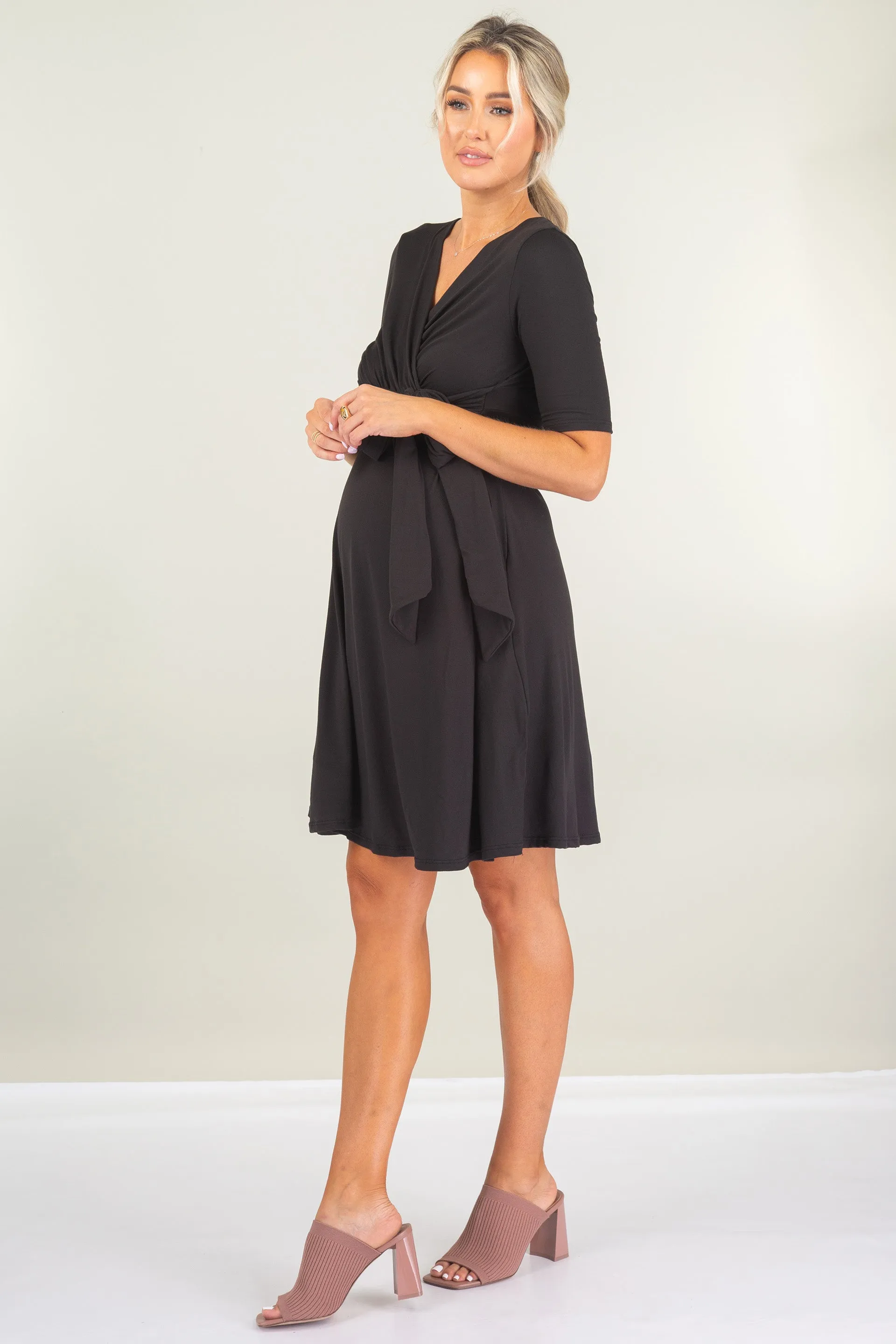 Maternity and Nursing Knee Length Dress with Tie Belt
