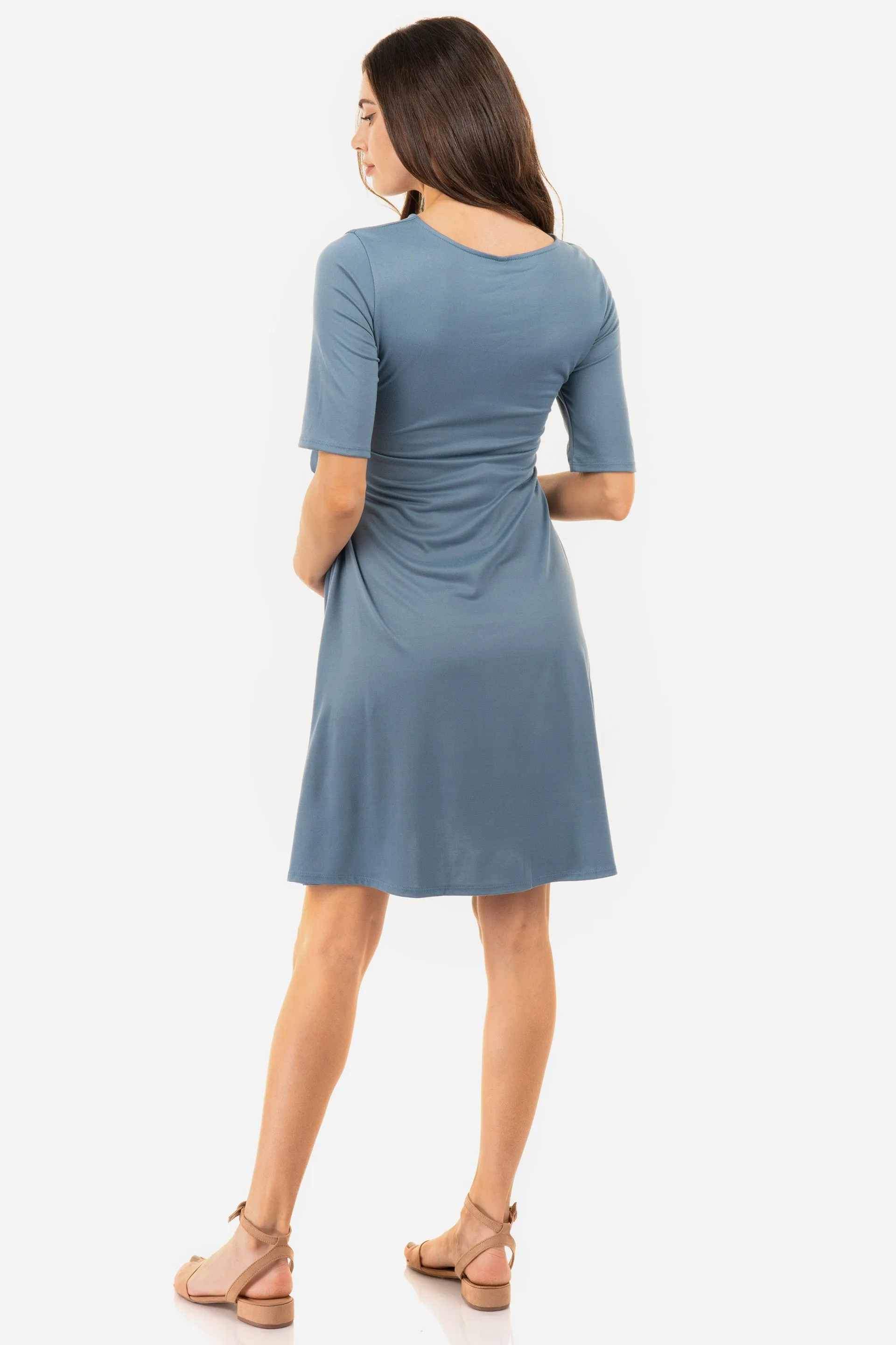 Maternity and Nursing Knee Length Dress with Tie Belt