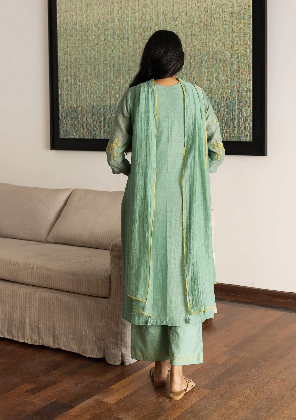 Mint Floral Applique Kurta Set