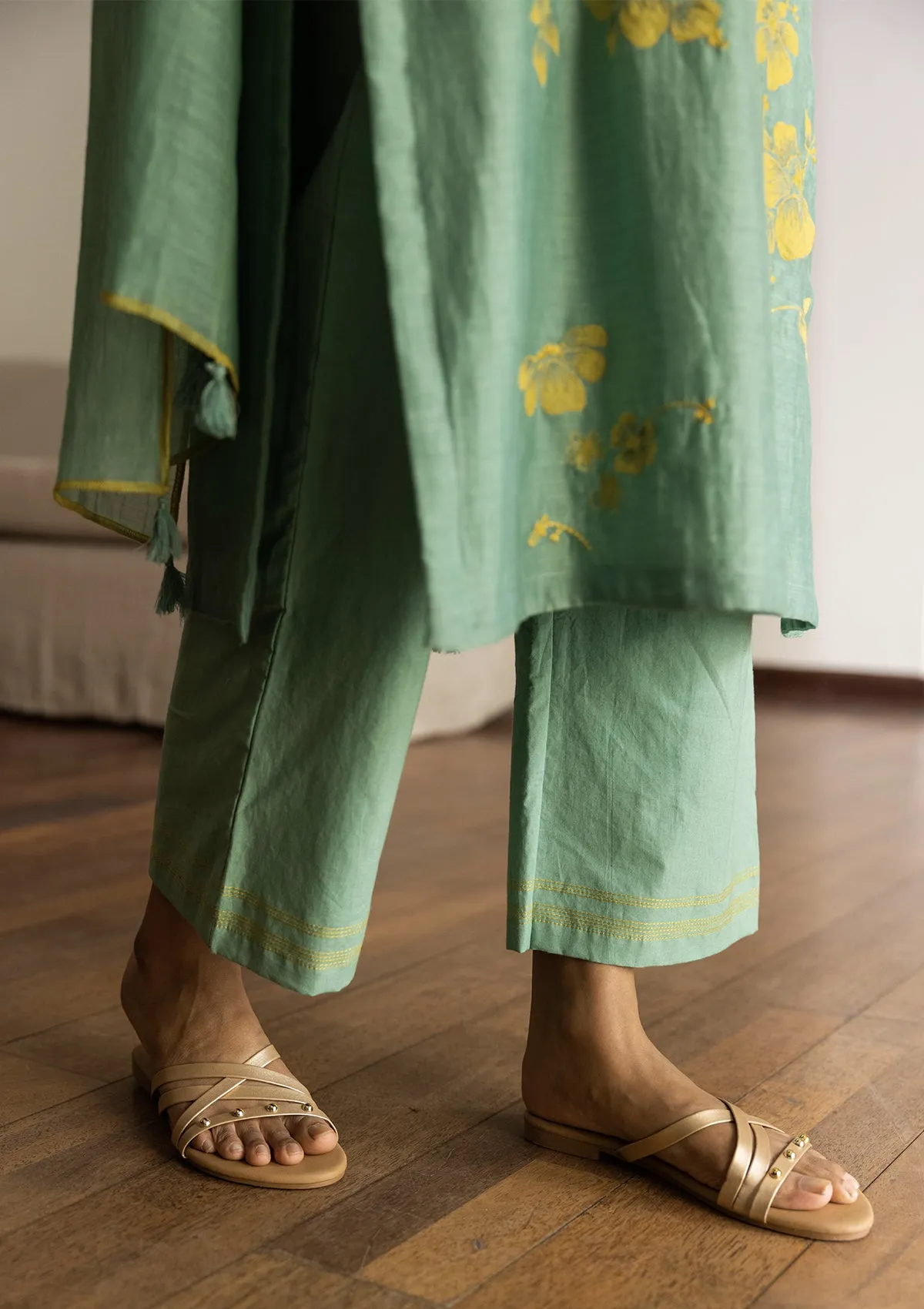 Mint Floral Applique Kurta Set