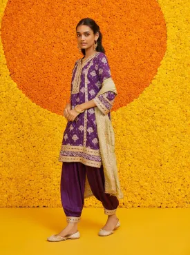 Mulmul Banarsi Faye Purple Kurta With Mulmul Cupro Satin Faye Purple Pant