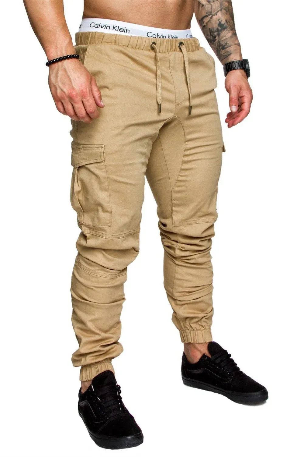 Multi Pocket Trousers Men's Cargo Pants Woven Fabric Casual Safari Style Joggers Men