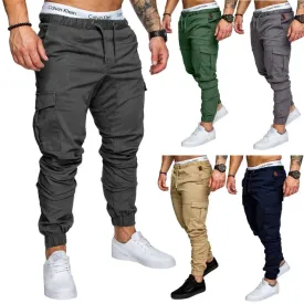 Multi Pocket Trousers Men's Cargo Pants Woven Fabric Casual Safari Style Joggers Men
