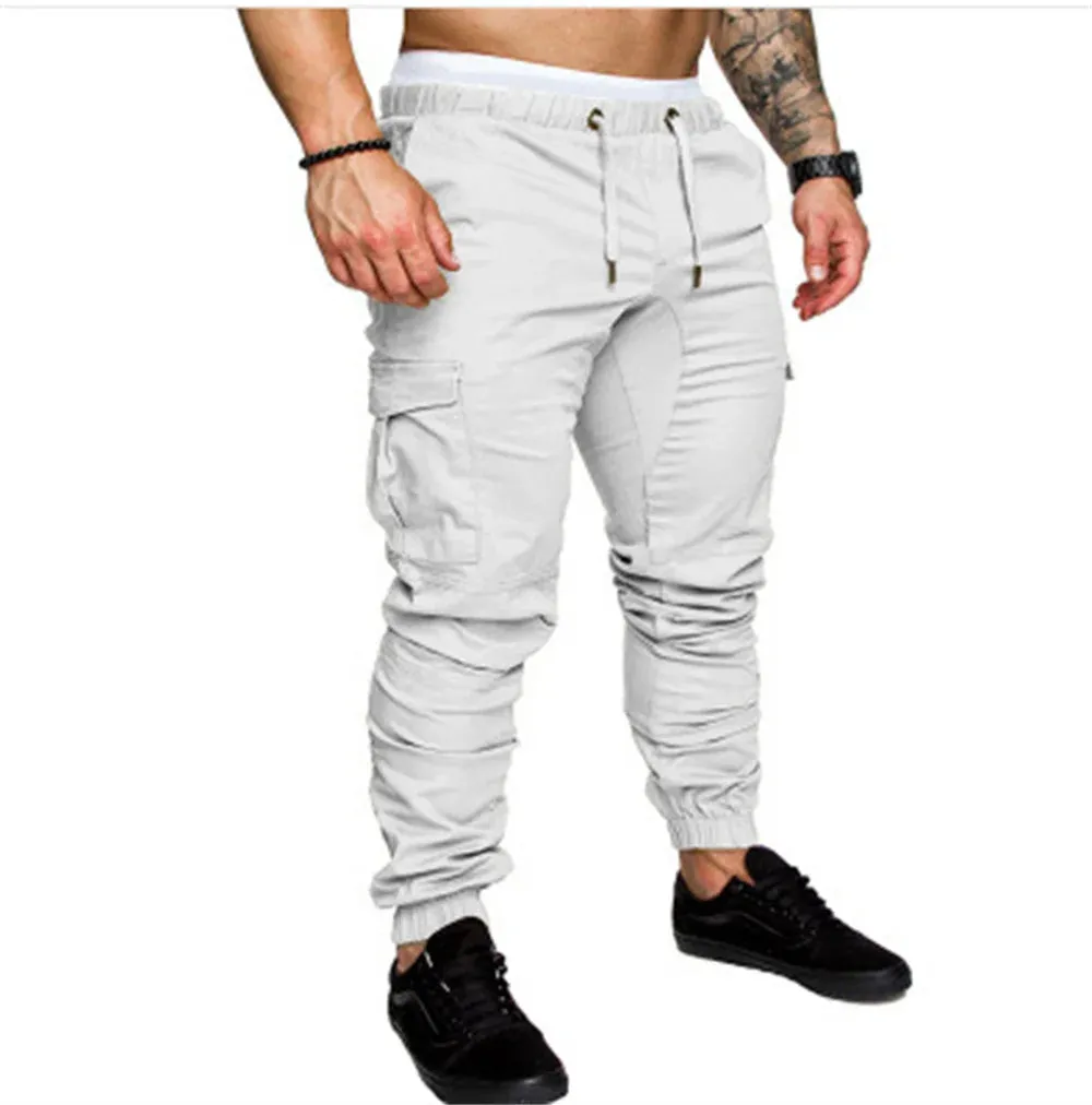 Multi Pocket Trousers Men's Cargo Pants Woven Fabric Casual Safari Style Joggers Men
