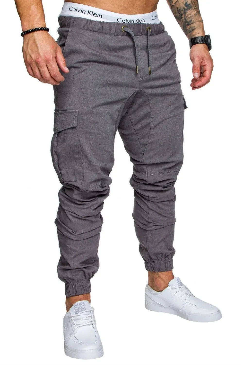Multi Pocket Trousers Men's Cargo Pants Woven Fabric Casual Safari Style Joggers Men