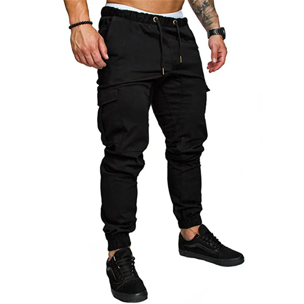 Multi Pocket Trousers Men's Cargo Pants Woven Fabric Casual Safari Style Joggers Men