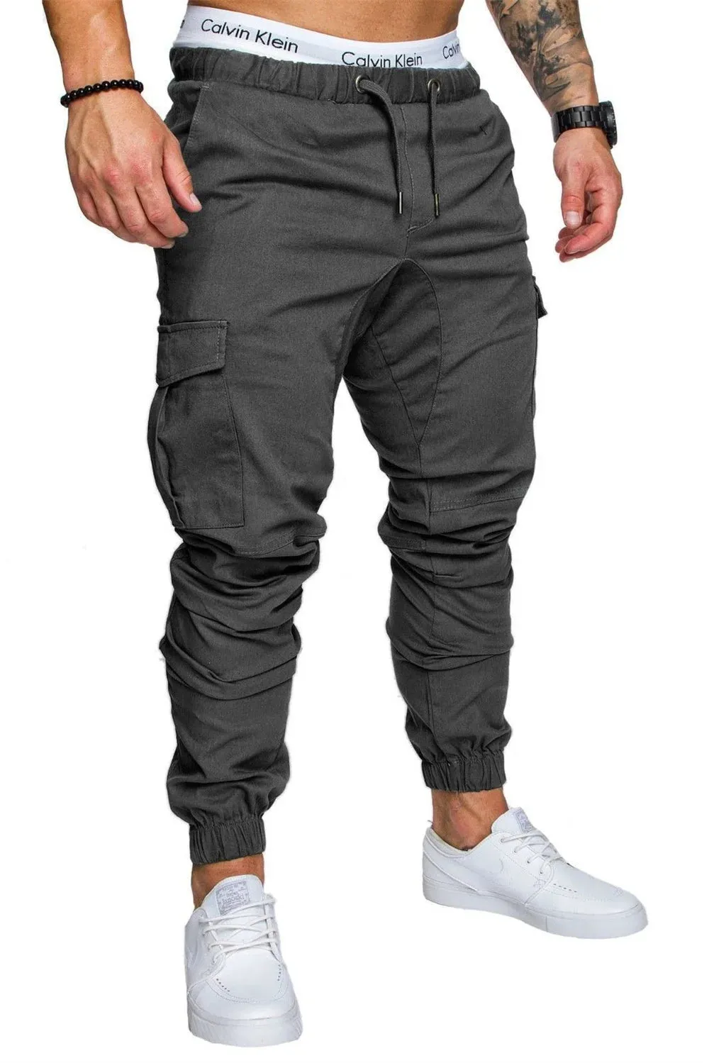 Multi Pocket Trousers Men's Cargo Pants Woven Fabric Casual Safari Style Joggers Men