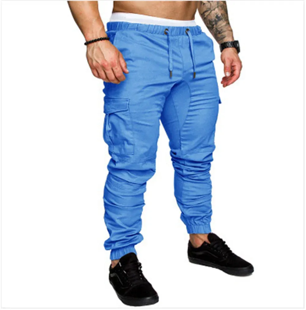Multi Pocket Trousers Men's Cargo Pants Woven Fabric Casual Safari Style Joggers Men