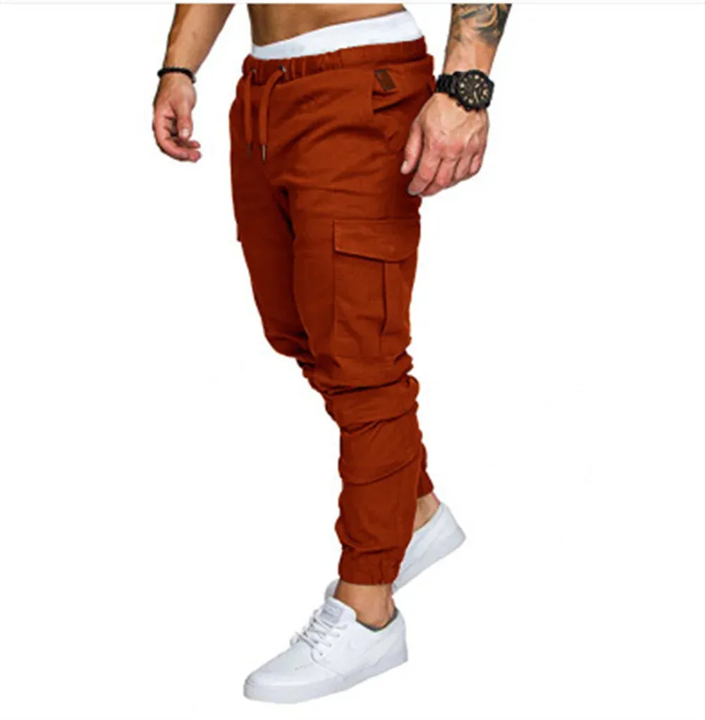 Multi Pocket Trousers Men's Cargo Pants Woven Fabric Casual Safari Style Joggers Men