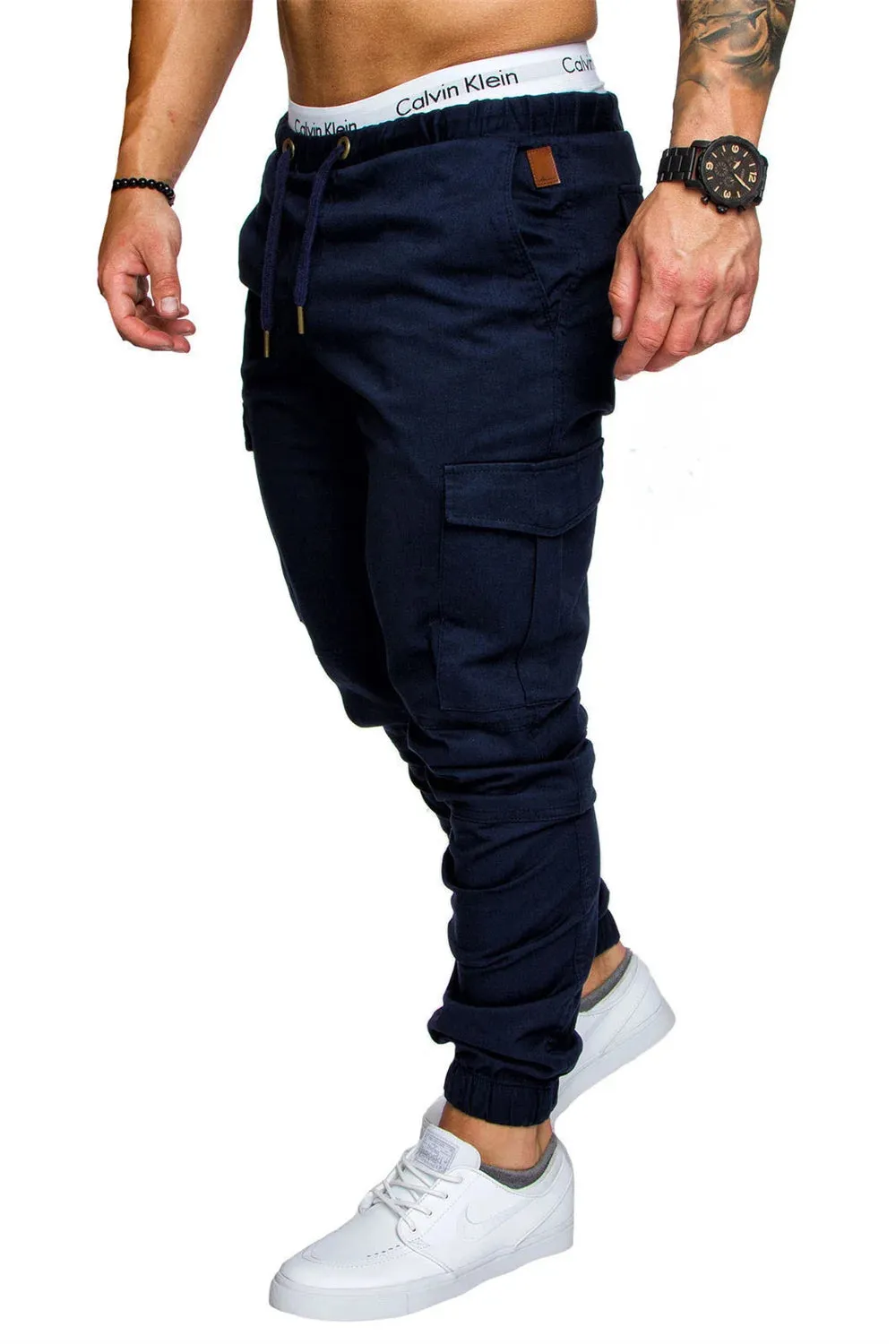 Multi Pocket Trousers Men's Cargo Pants Woven Fabric Casual Safari Style Joggers Men