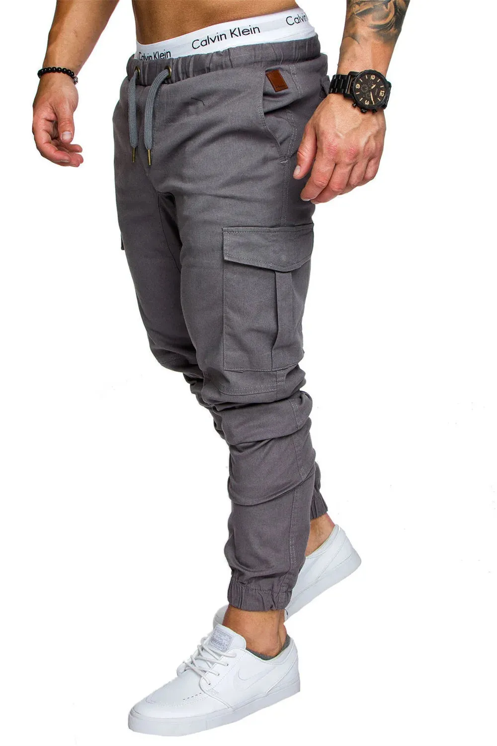 Multi Pocket Trousers Men's Cargo Pants Woven Fabric Casual Safari Style Joggers Men
