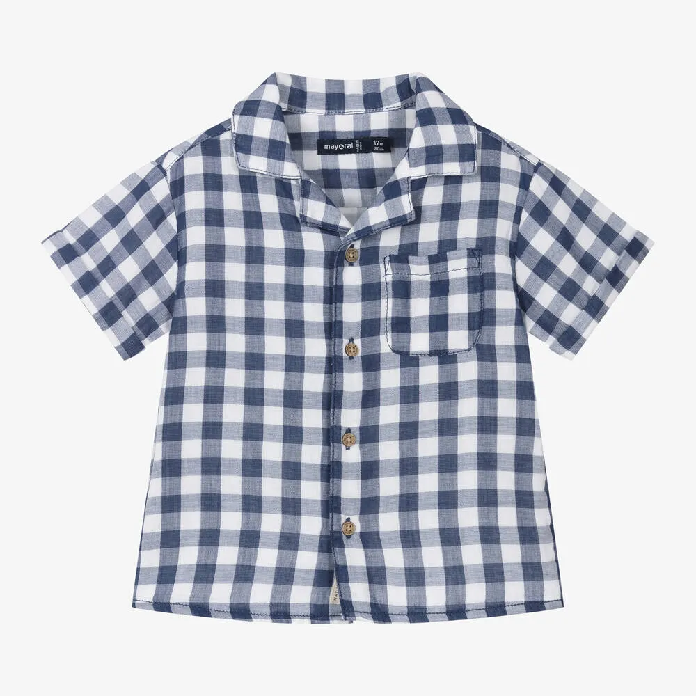 Navy Gingham Shirt Sleeve Buttondown