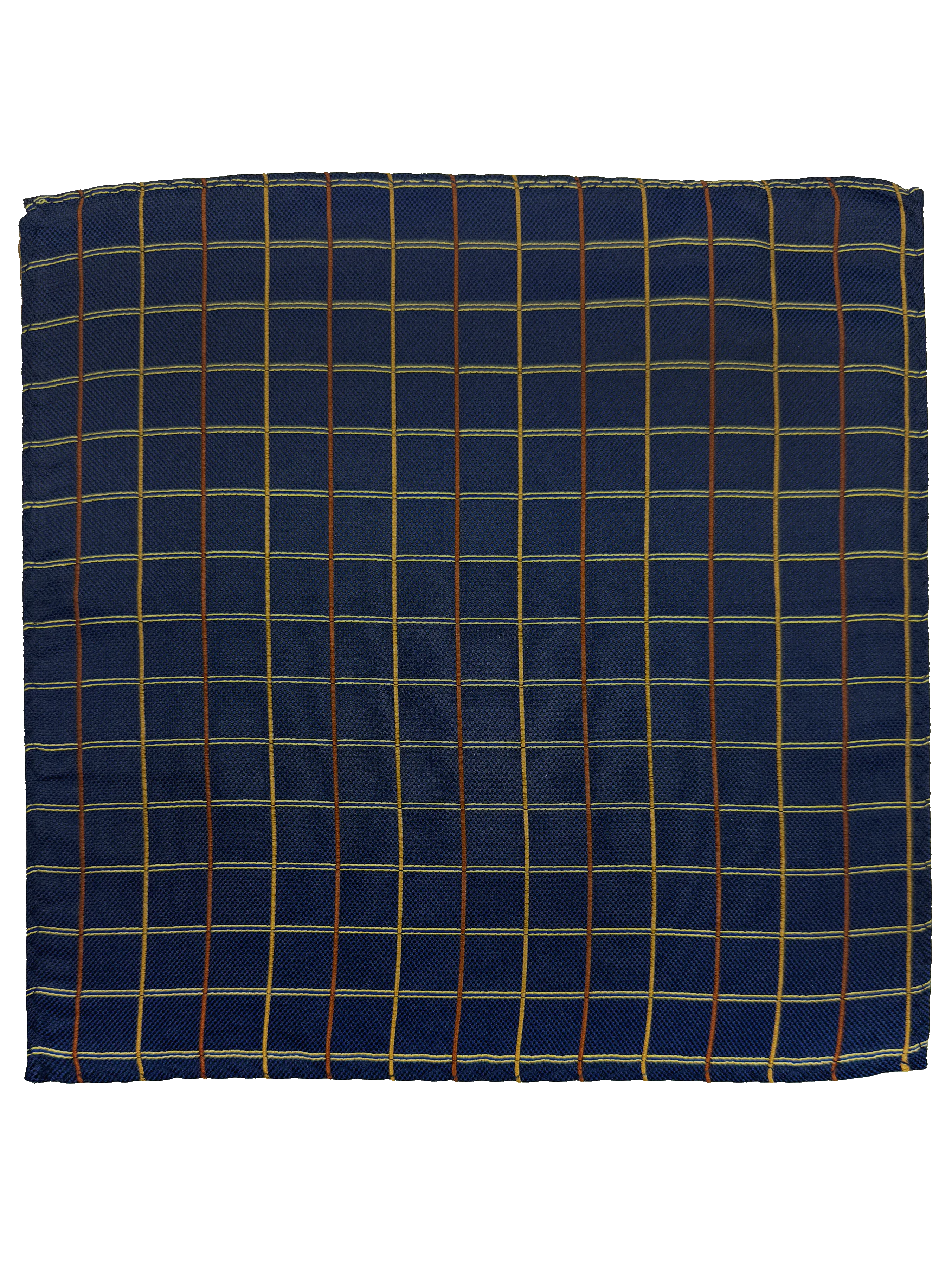 Navy Multi Checked Print Silk Pocket Square