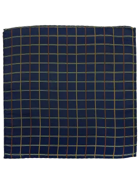 Navy Multi Checked Print Silk Pocket Square