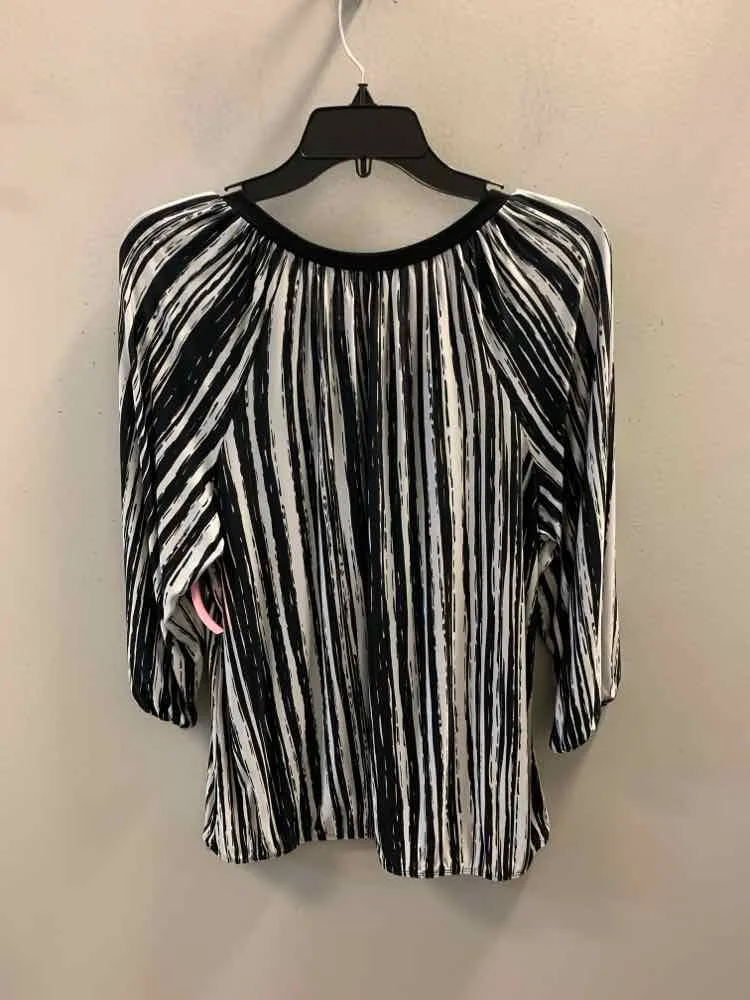 NEW DIRECTIONS PLUS SIZES Size 1X BLK/WHT/PERI Stripe 3/4 LENGTH TOP