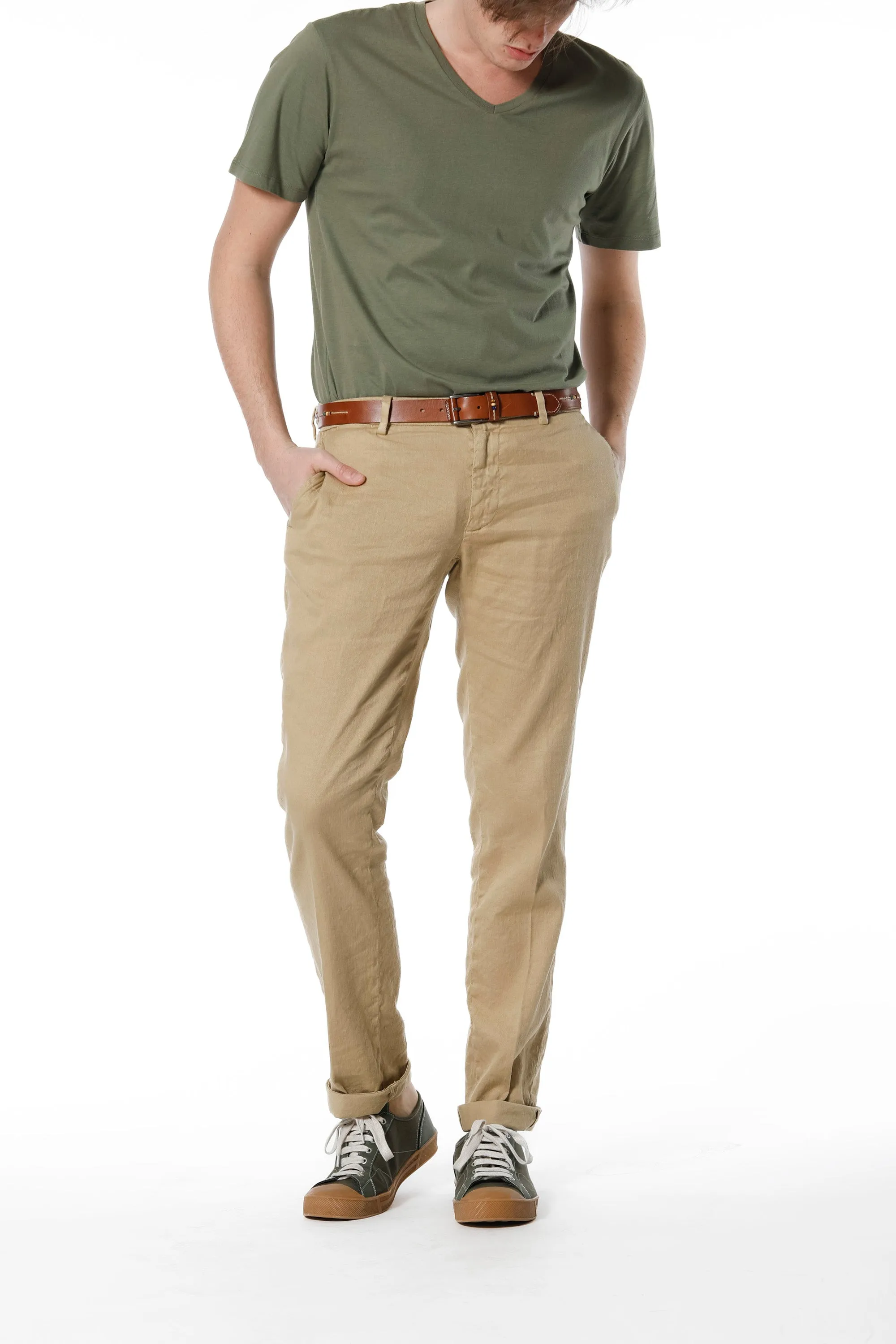 New York pantalone chino da uomo in lino e twill di cotone regular fit