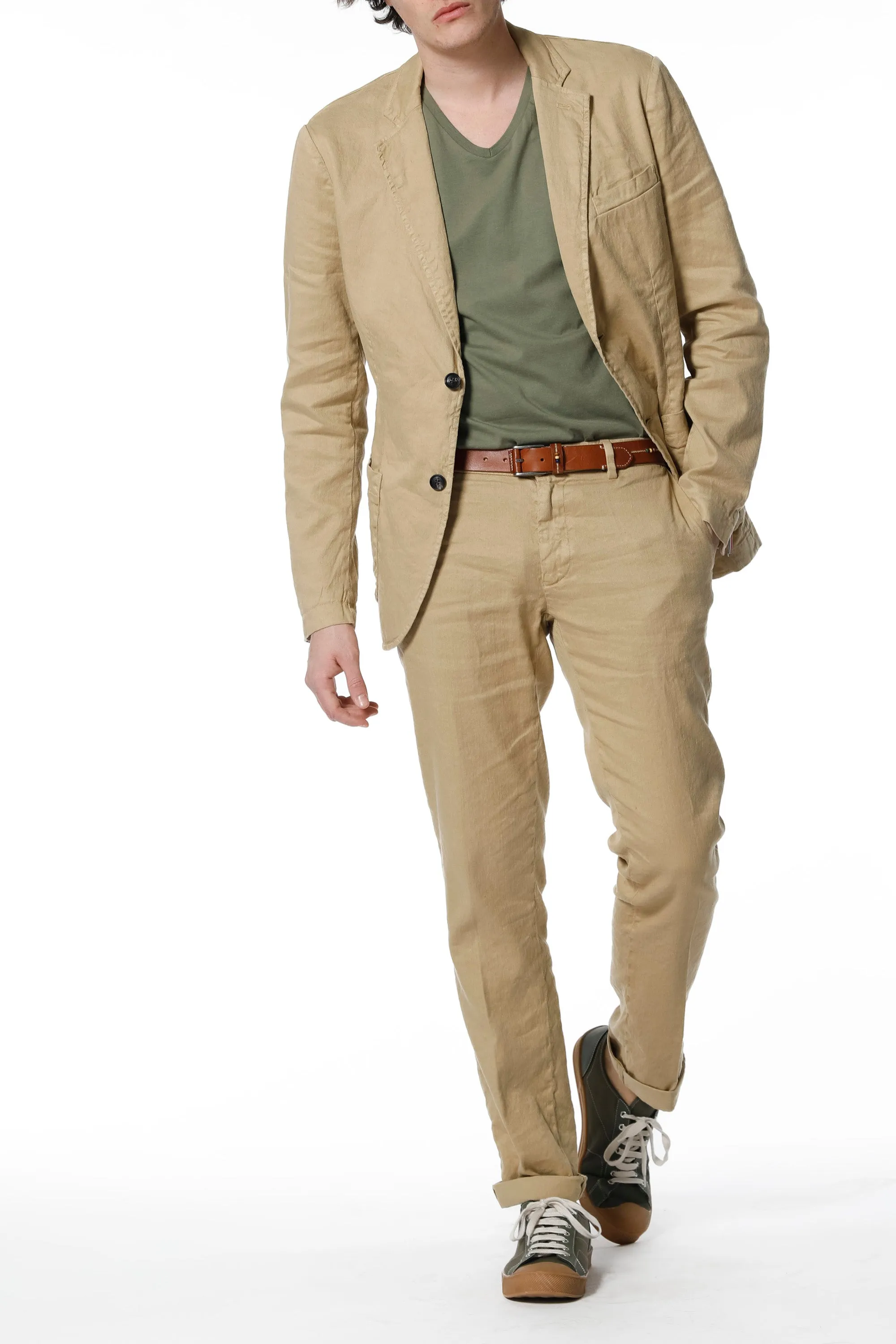 New York pantalone chino da uomo in lino e twill di cotone regular fit