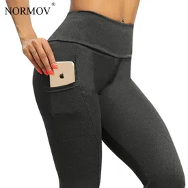 NORMOV Women Leggings Plus Size Solid Color