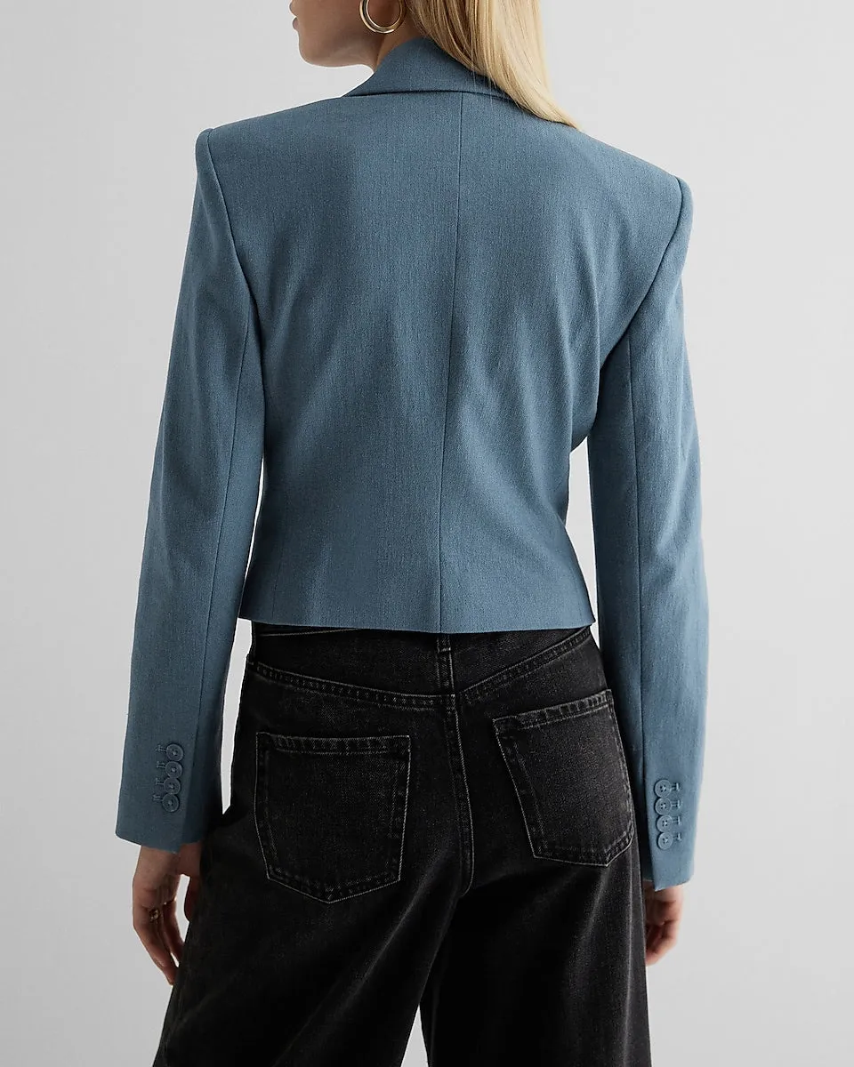 Peak Lapel Double Breasted Cropped Blazer in Deep Sky Blue