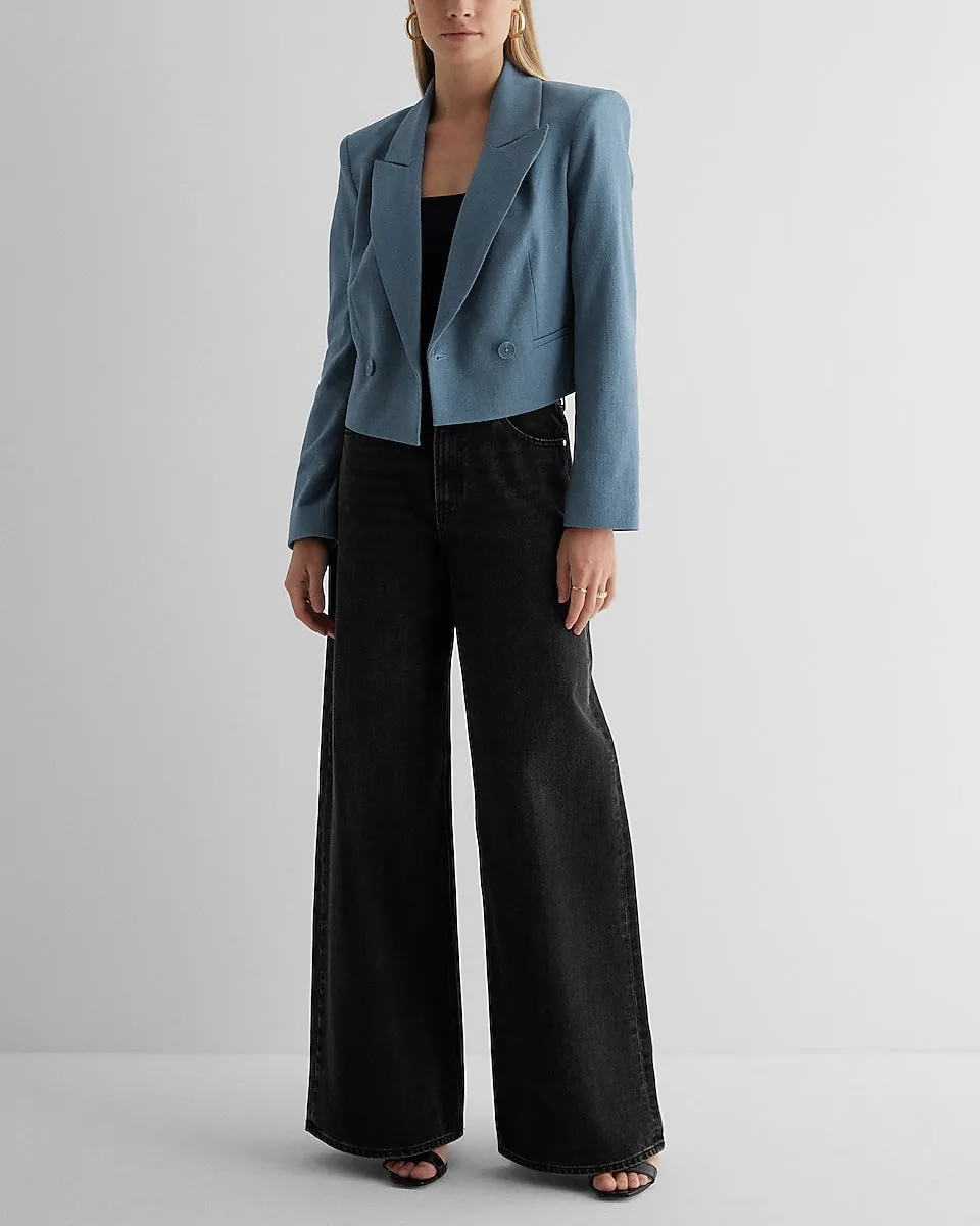 Peak Lapel Double Breasted Cropped Blazer in Deep Sky Blue