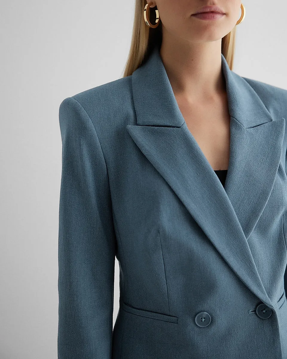 Peak Lapel Double Breasted Cropped Blazer in Deep Sky Blue