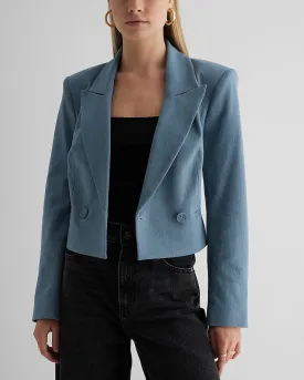 Peak Lapel Double Breasted Cropped Blazer in Deep Sky Blue