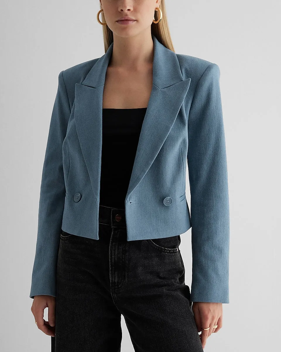 Peak Lapel Double Breasted Cropped Blazer in Deep Sky Blue