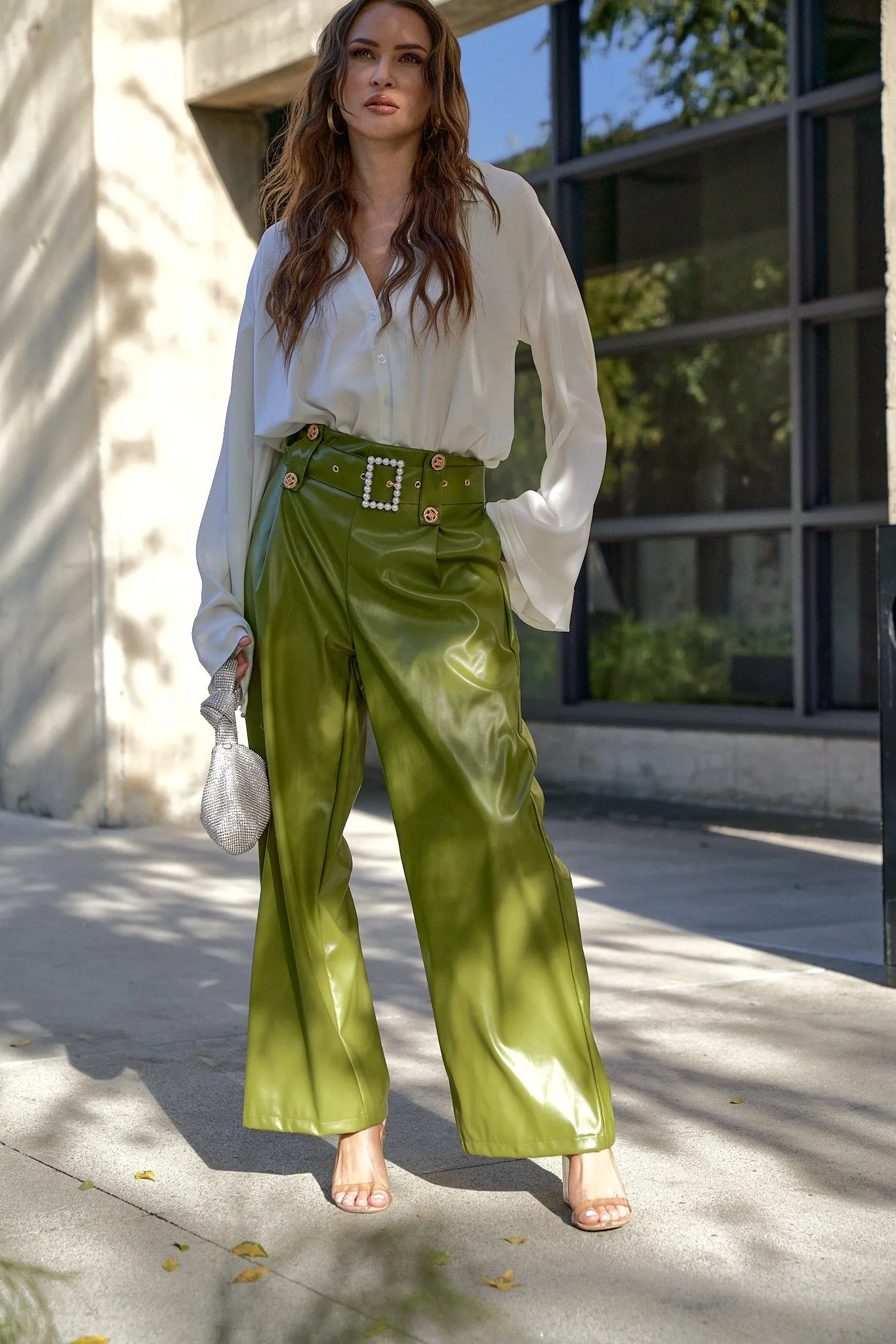 Pearl Belted PU Pants