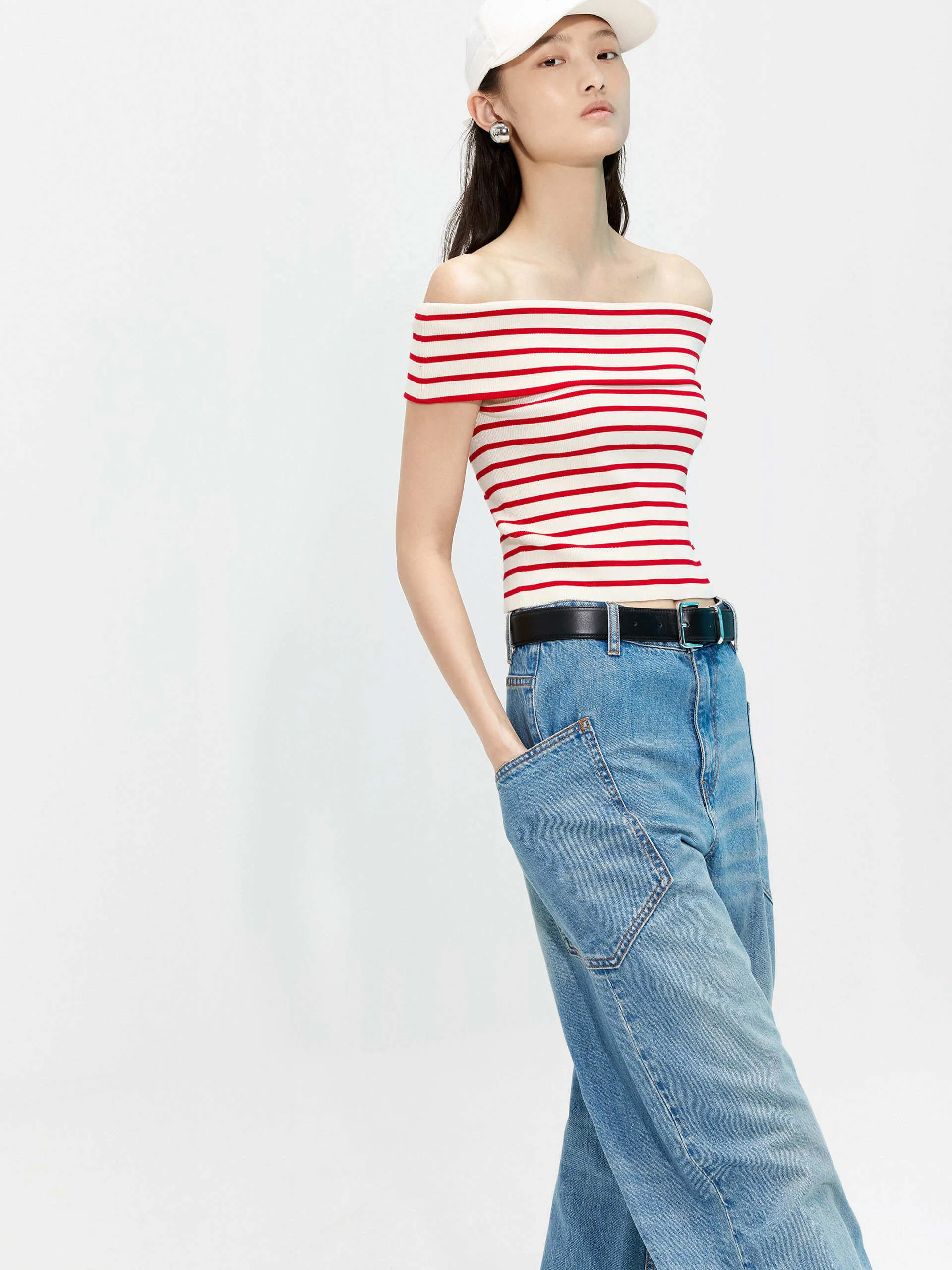 Pocket Detail Wide Leg Jeans