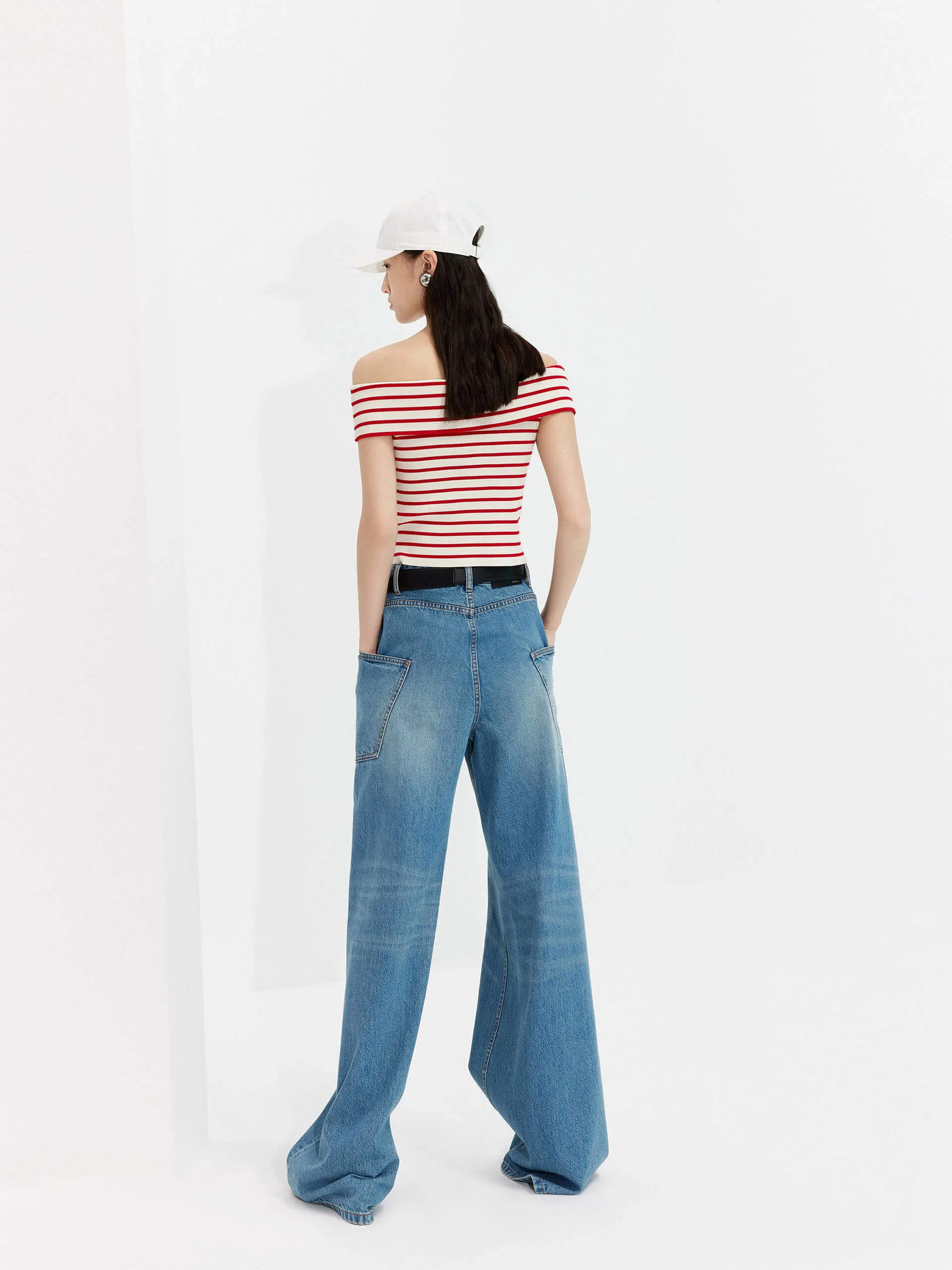 Pocket Detail Wide Leg Jeans