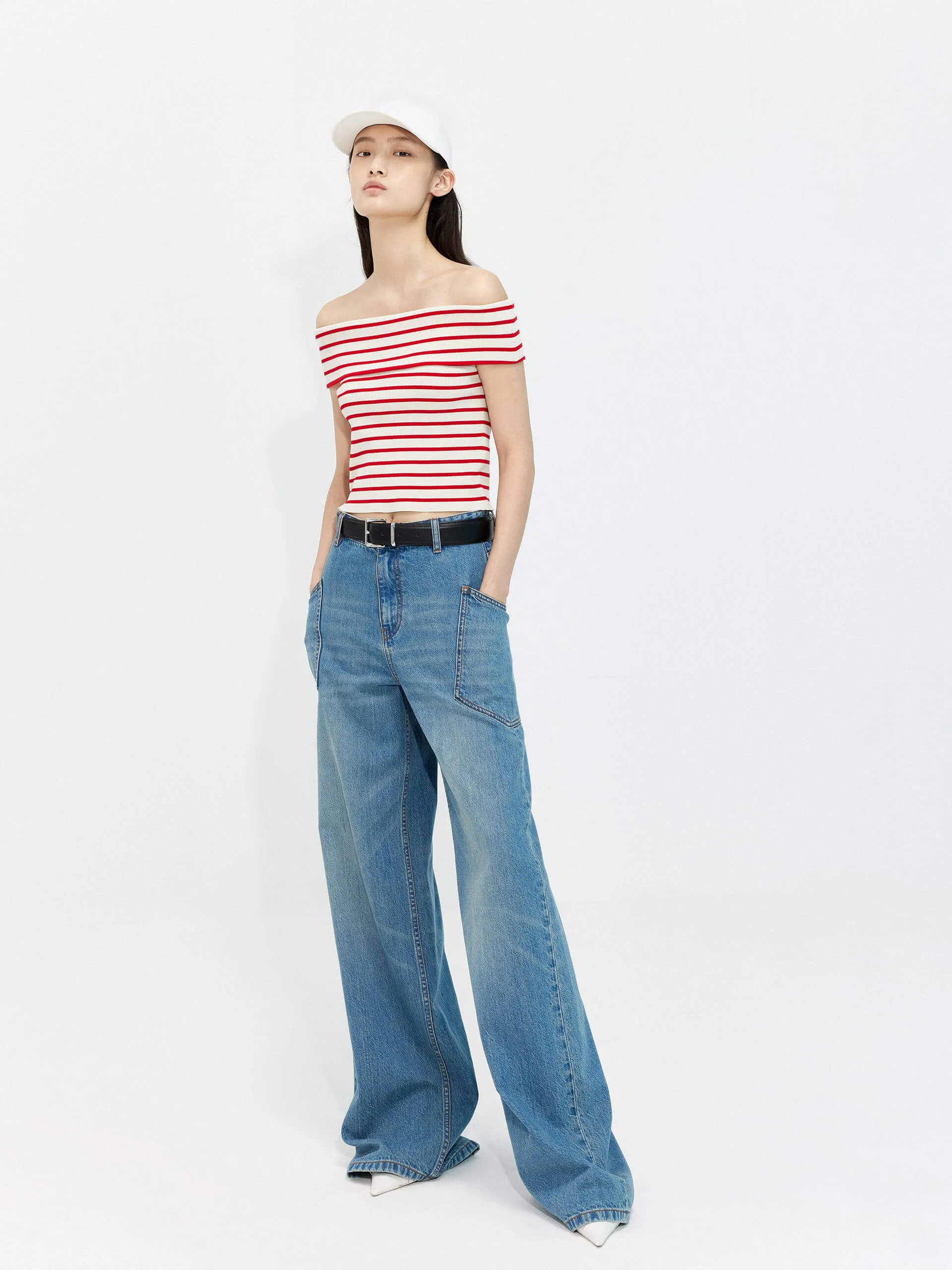 Pocket Detail Wide Leg Jeans