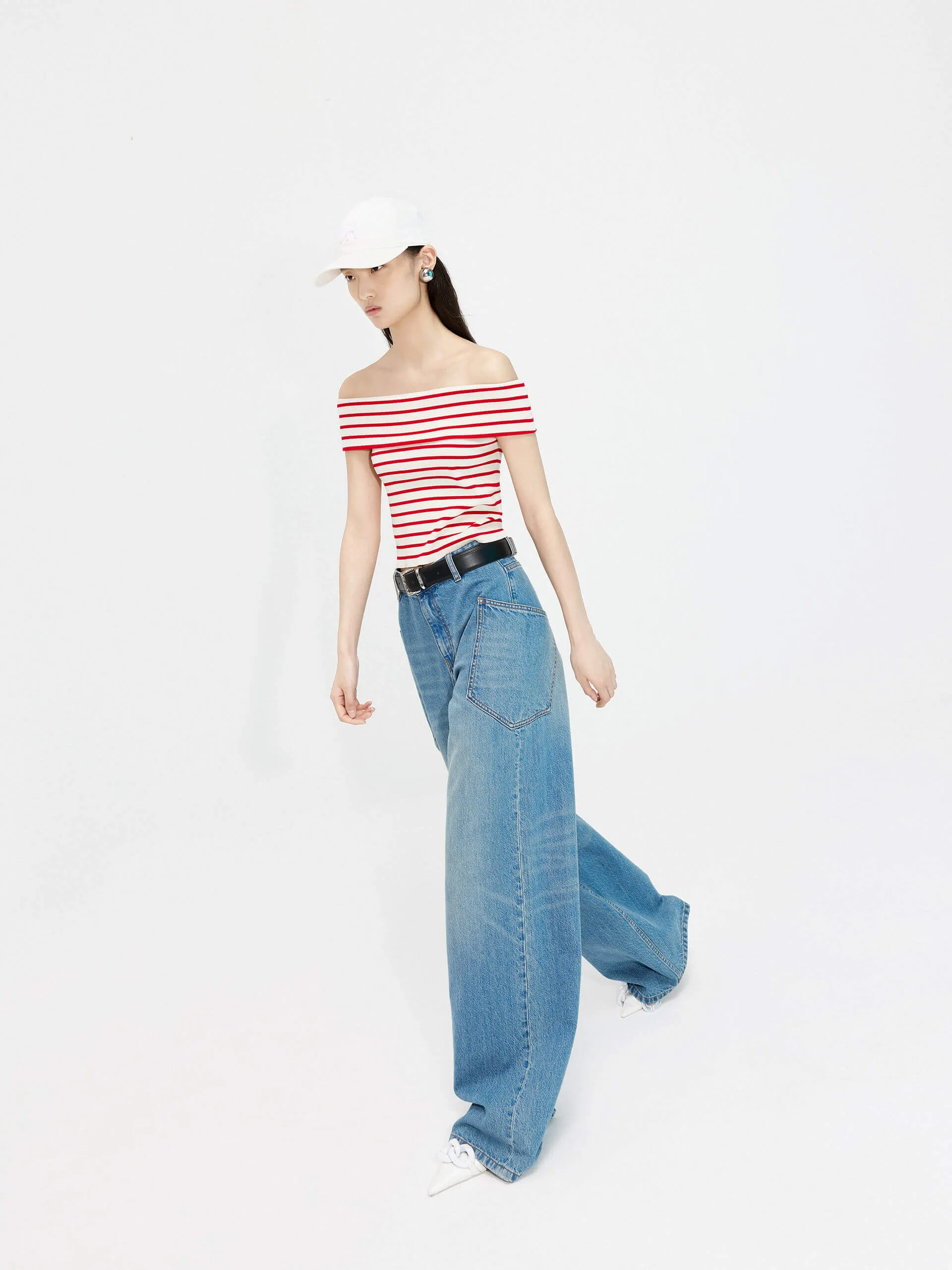 Pocket Detail Wide Leg Jeans