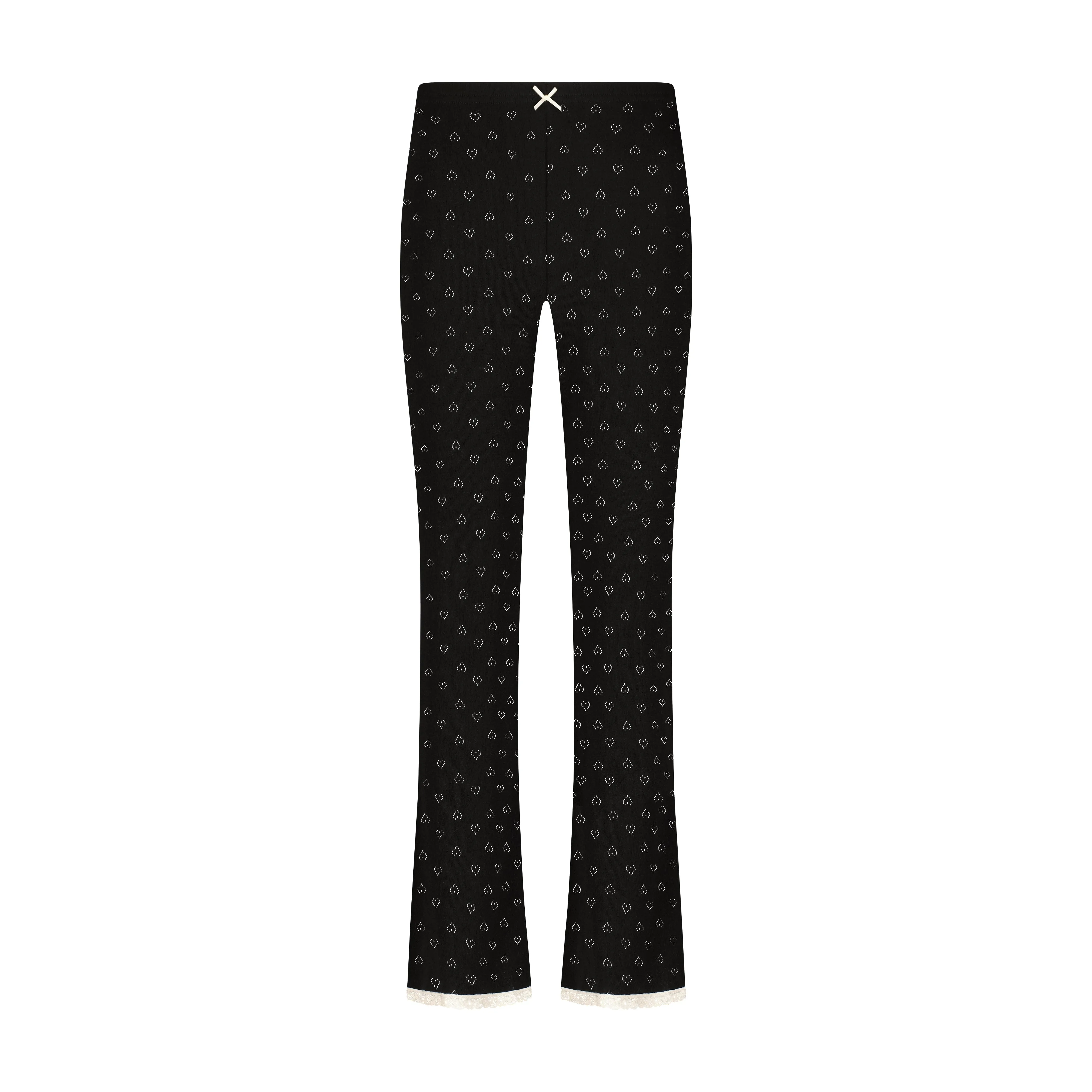 Polkadot Black Vintage Hearts LONG PANT Hi Rise w Ecru Cluny -NEW