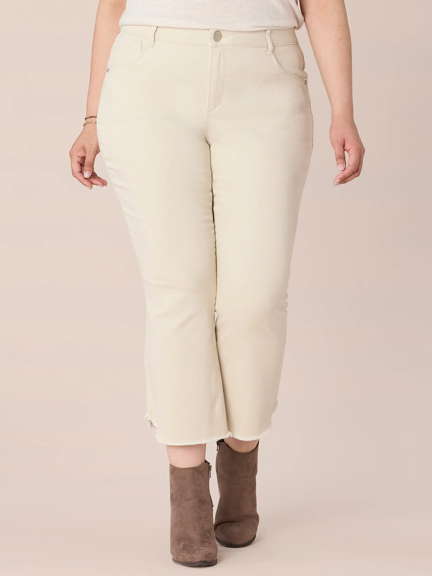 "Ab"solution® Plus Size High Rise Cropped Tulip Fray Hem Barely Boot
