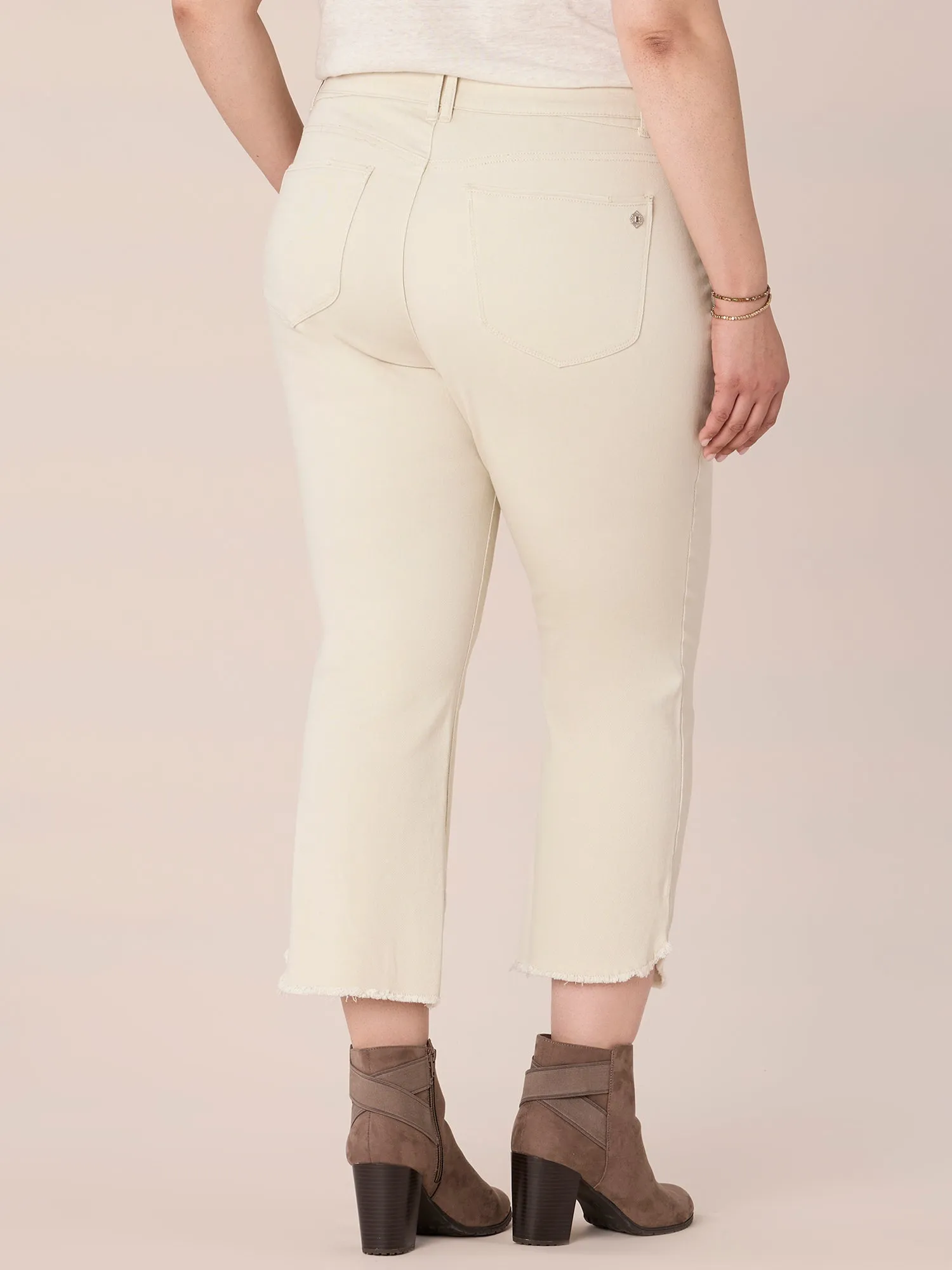 "Ab"solution® Plus Size High Rise Cropped Tulip Fray Hem Barely Boot