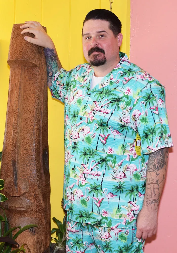 "Final Sale" Flamingo Palms Cabana Shorts, Turquoise