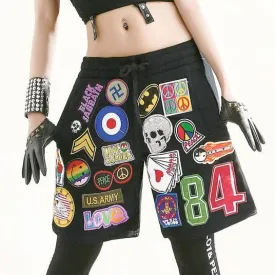 Retro Appliques Hip Hop Dance Loose Harem Shorts