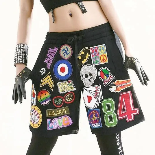Retro Appliques Hip Hop Dance Loose Harem Shorts