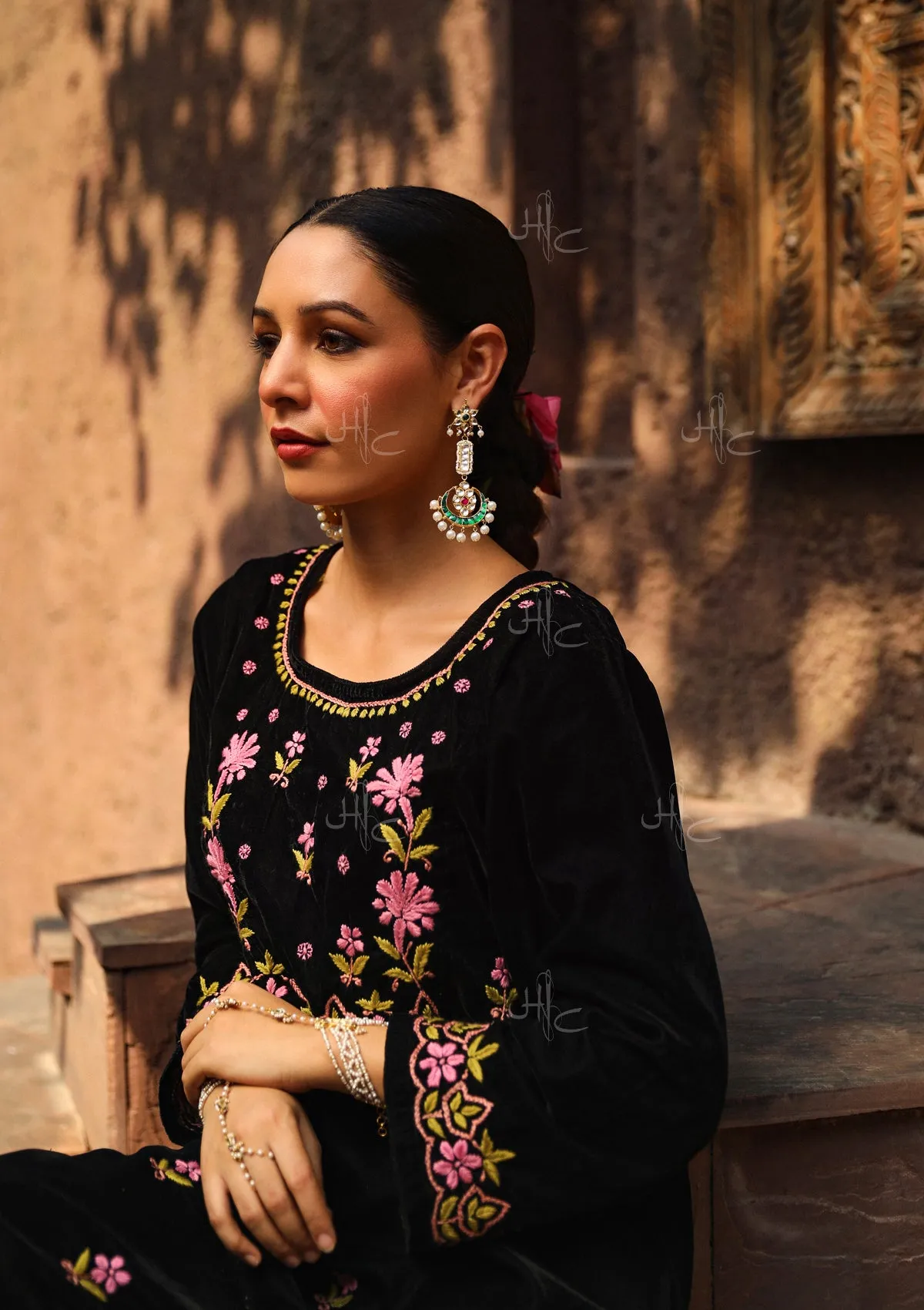 Rumi Chikankari Velvet Straight Kurta Set
