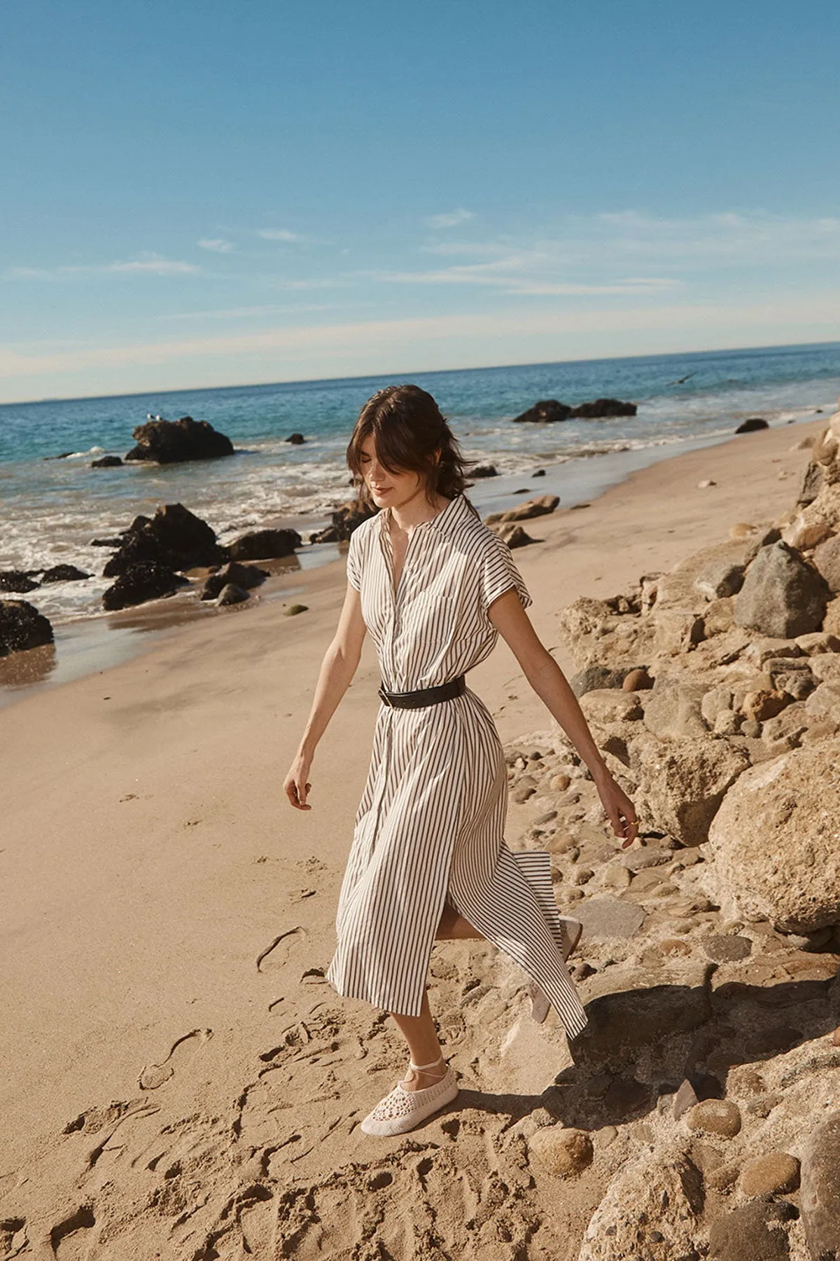 Stateside 80's Poplin Stripe Shirt Dress in Twig