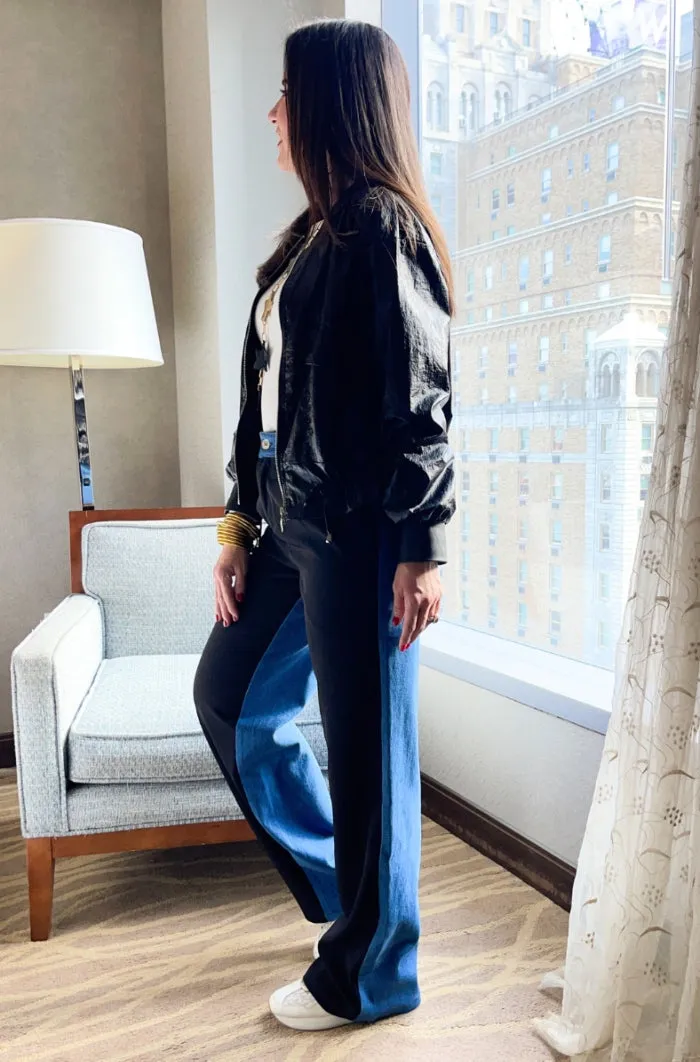 Suiting Contrast Denim Straight Leg Trousers