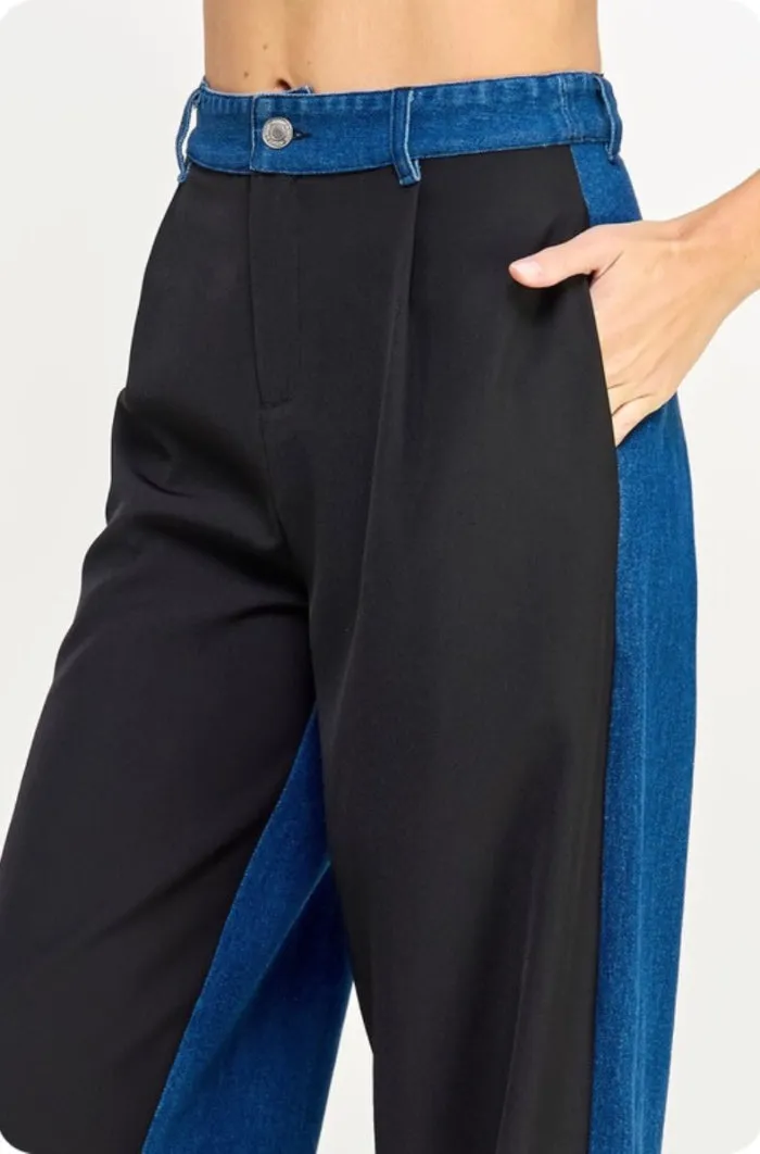 Suiting Contrast Denim Straight Leg Trousers