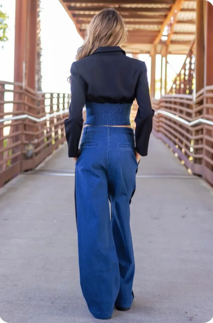 Suiting Contrast Denim Straight Leg Trousers