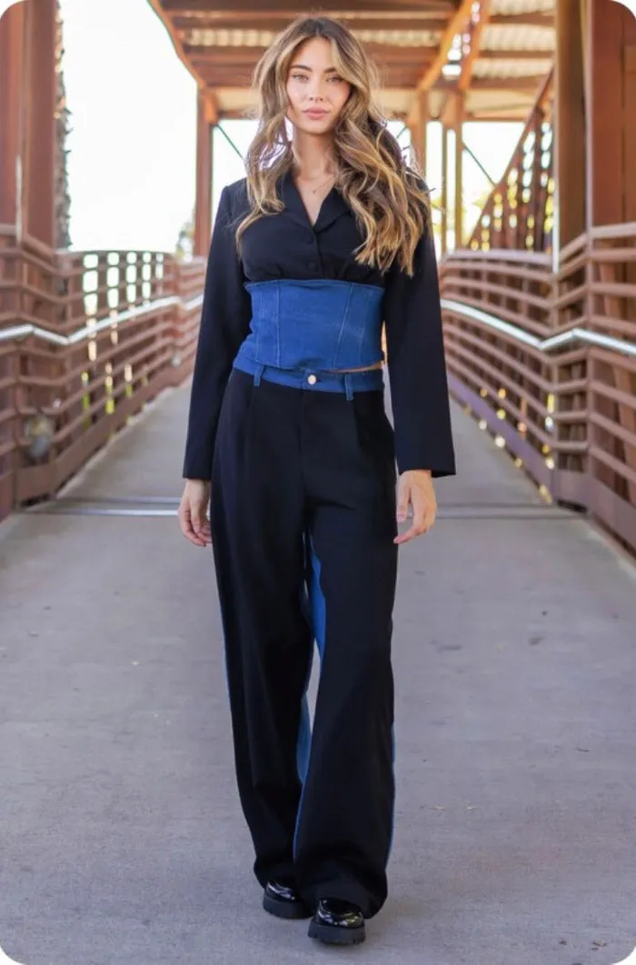 Suiting Contrast Denim Straight Leg Trousers