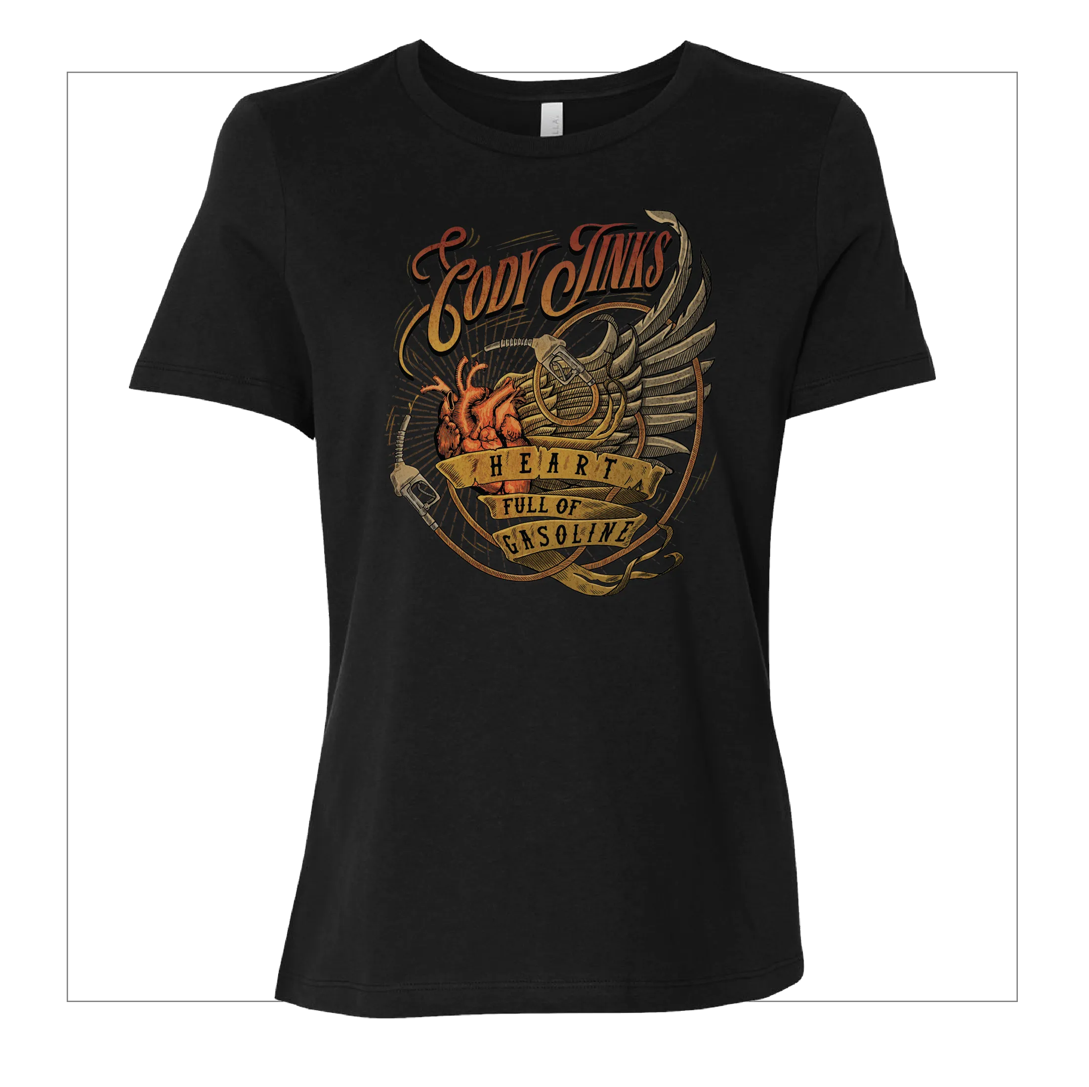 T-Shirt: Ladies - "Heart Full Of Gasoline" (Black)